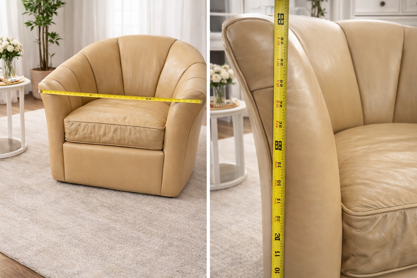 Leather Accent Chair – Barrel Back, Soft Tan Finish