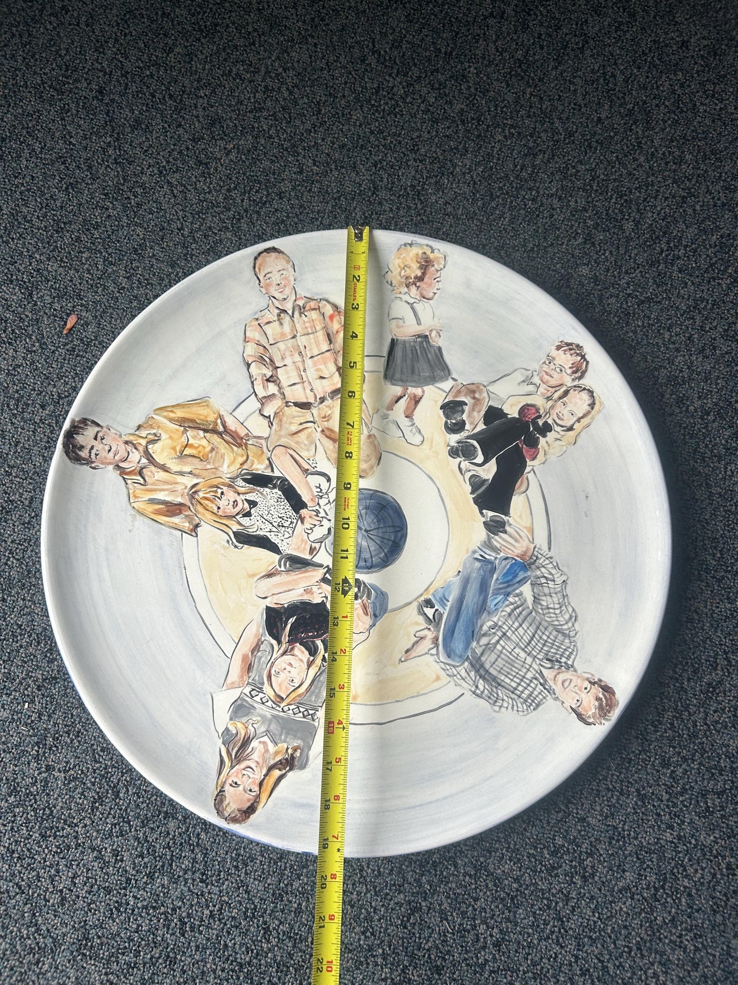 Signed Martha Novak Hand-Painted Ceramic Plate | Folk Art Family Portrait Charger (July 2000)