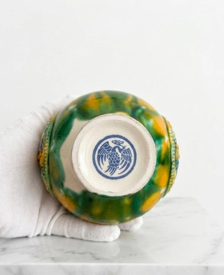 Handcrafted Sancai Glaze Ceramic with Dragon Handles