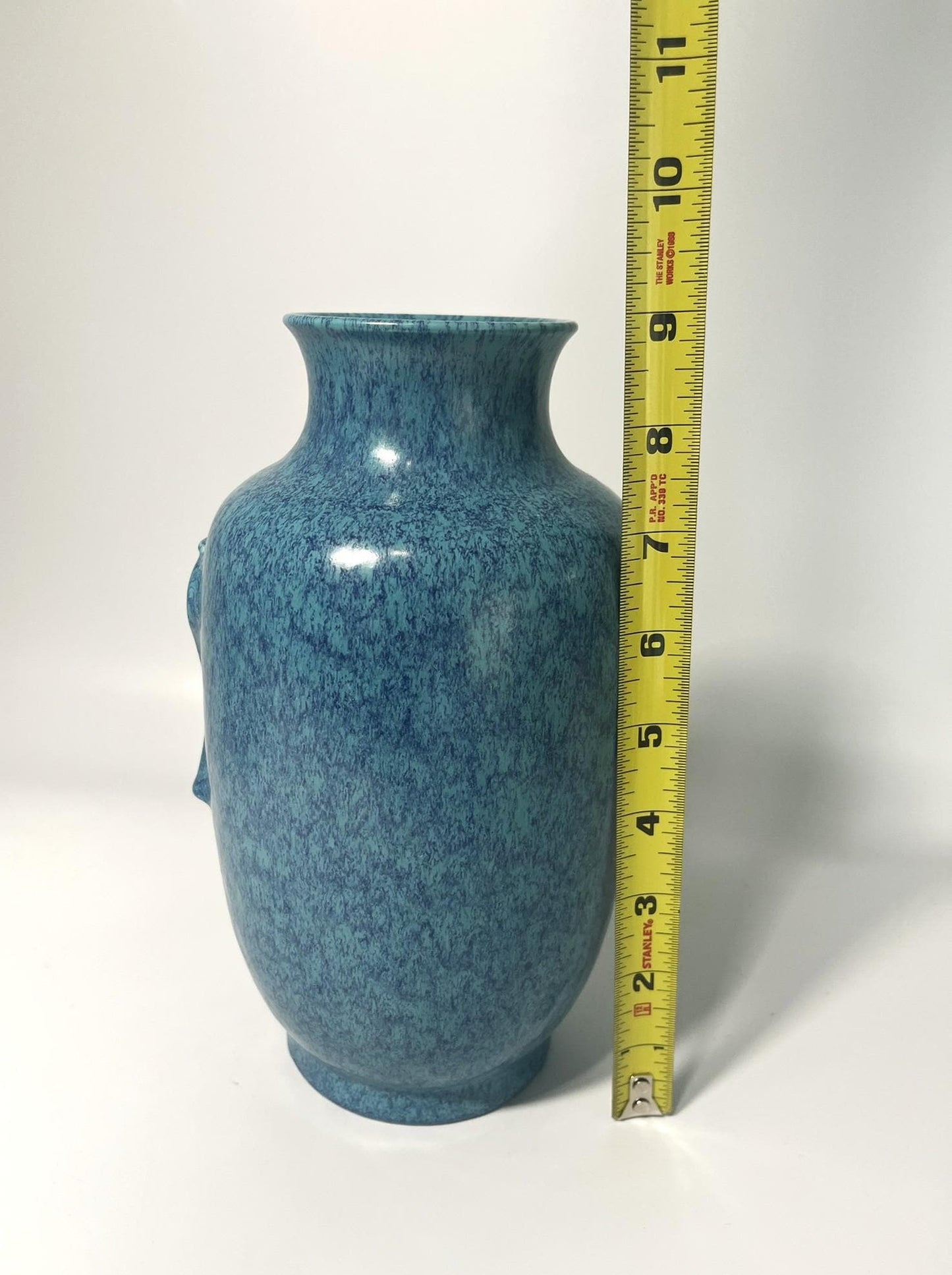 Vintage Blue Speckled Glaze Ceramic Vase with Elephant Head Handles