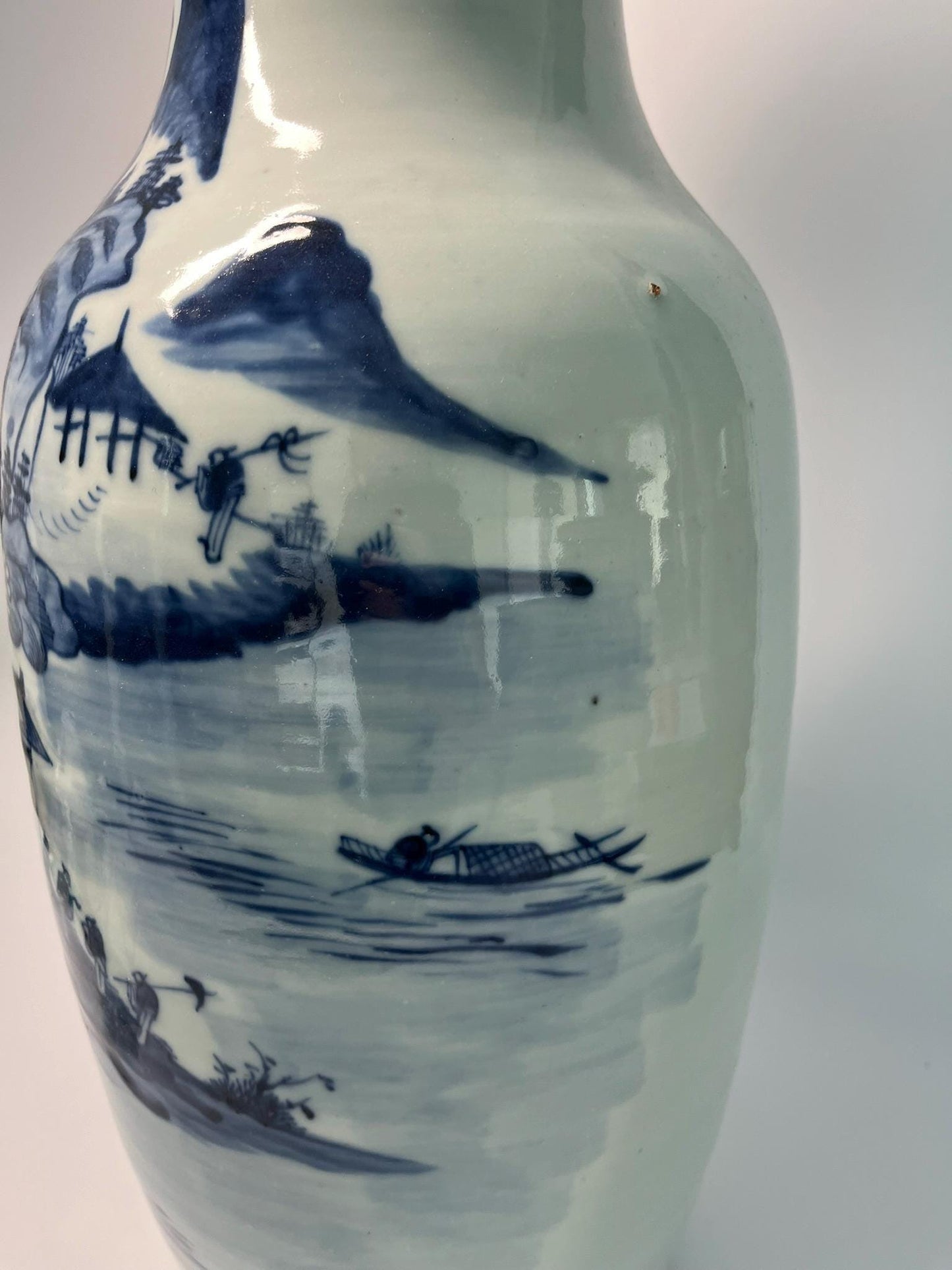 Large Chinese Blue and White Porcelain Vase | Landscape Scenic Floor Vase