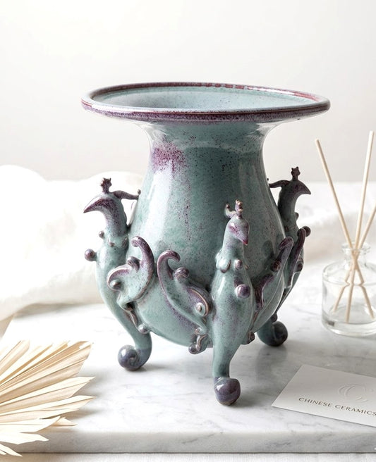 Ceramic Peacock Pedestal Vase
