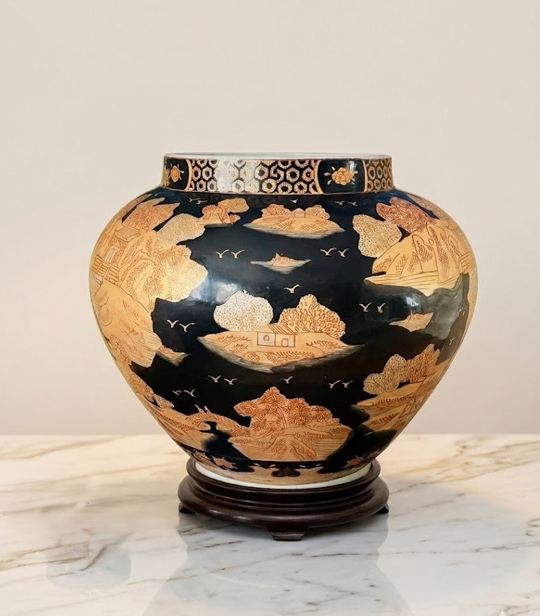 Vintage Satsuma Ware Hand-Painted Porcelain Vase - Large