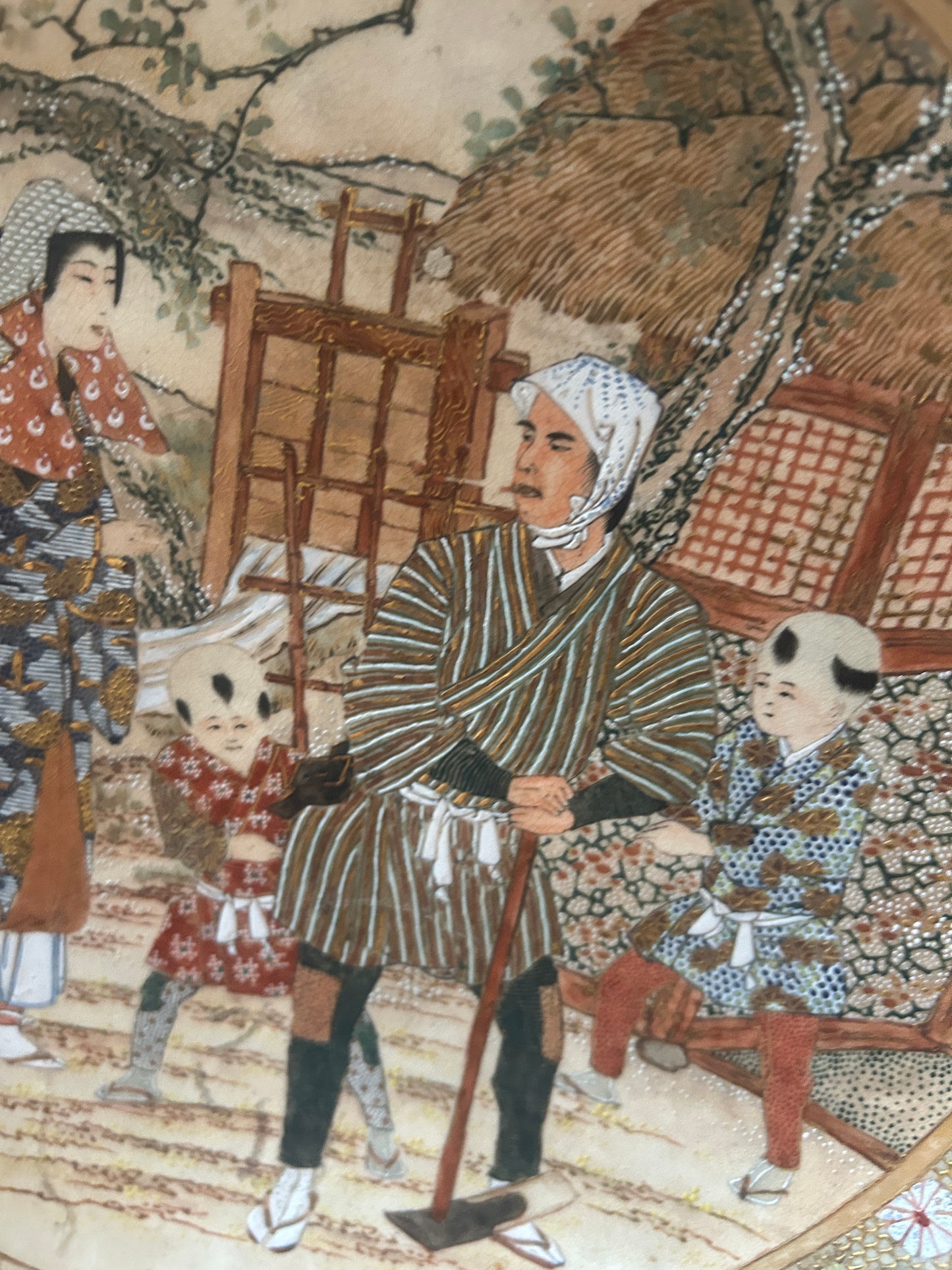 Satsuma Ware Decorative Plate: Traditional Japanese Family Scene