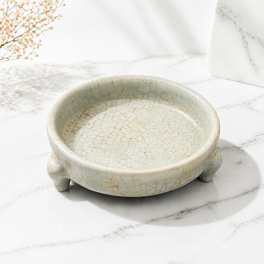 Cracked Glaze Ceramic Pedestal Dish