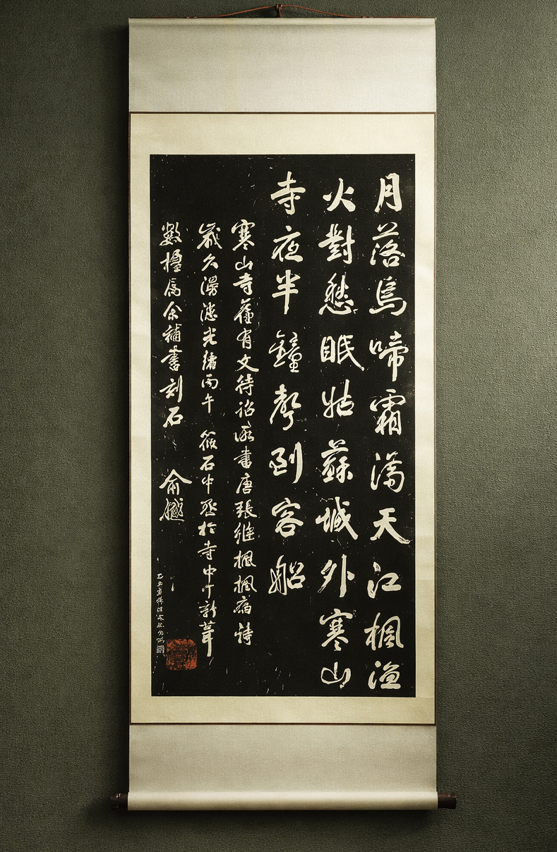 “Fengqiao Night Mooring” Calligraphy Scroll — Classical Chinese Ink Art