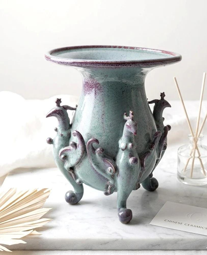 Ceramic Peacock Pedestal Vase
