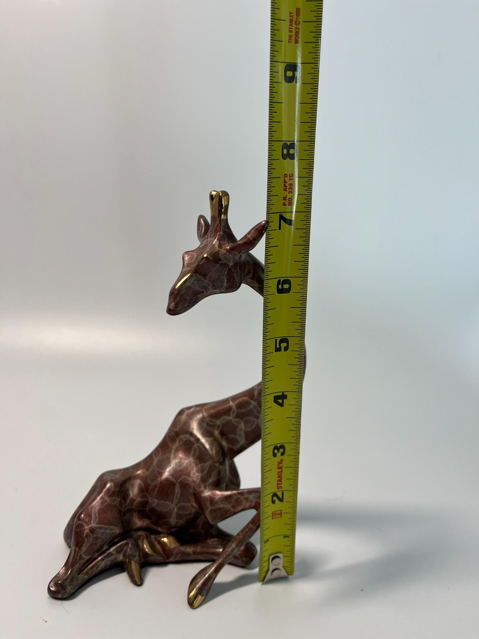 Signed Alexander Danel Giraffe Sculpture, Art Deco Revival Bronze-Tone Figurine