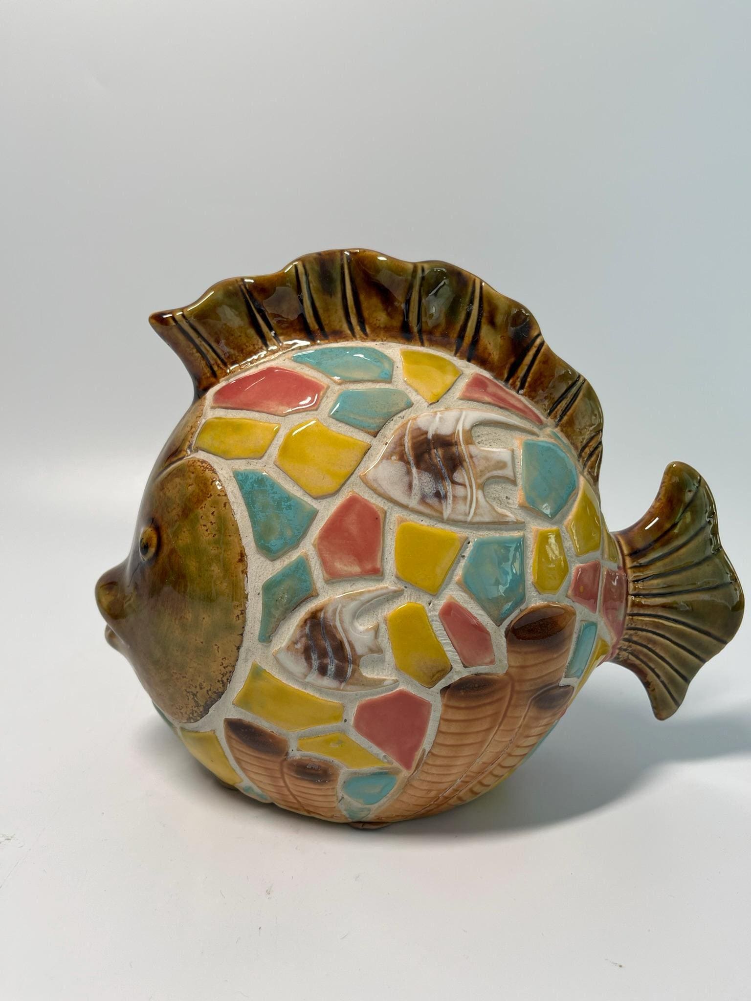 Colorful Mosaic Style Ceramic Fish Figurine