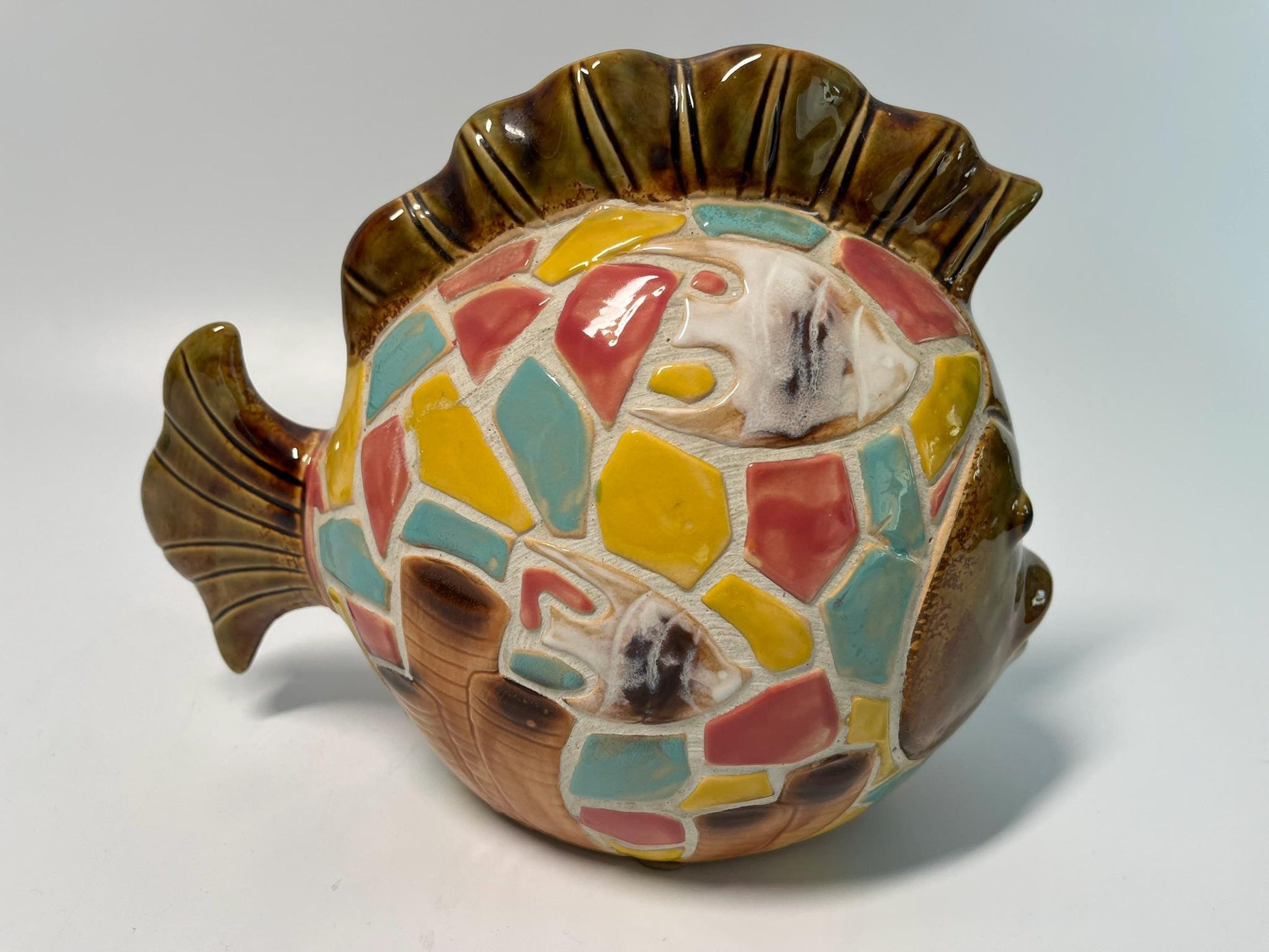 Colorful Mosaic Style Ceramic Fish Figurine