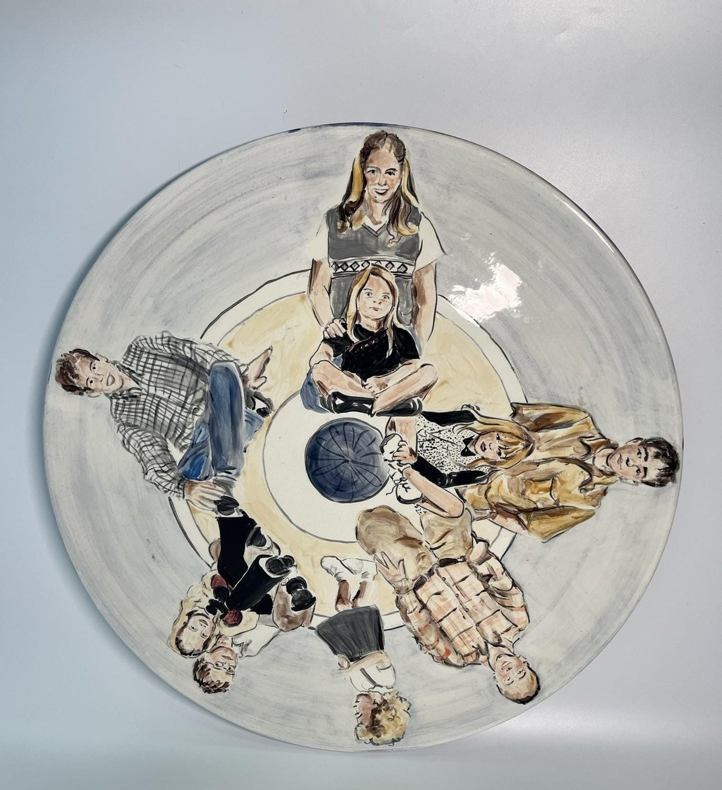 Signed Martha Novak Hand-Painted Ceramic Plate | Folk Art Family Portrait Charger (July 2000)
