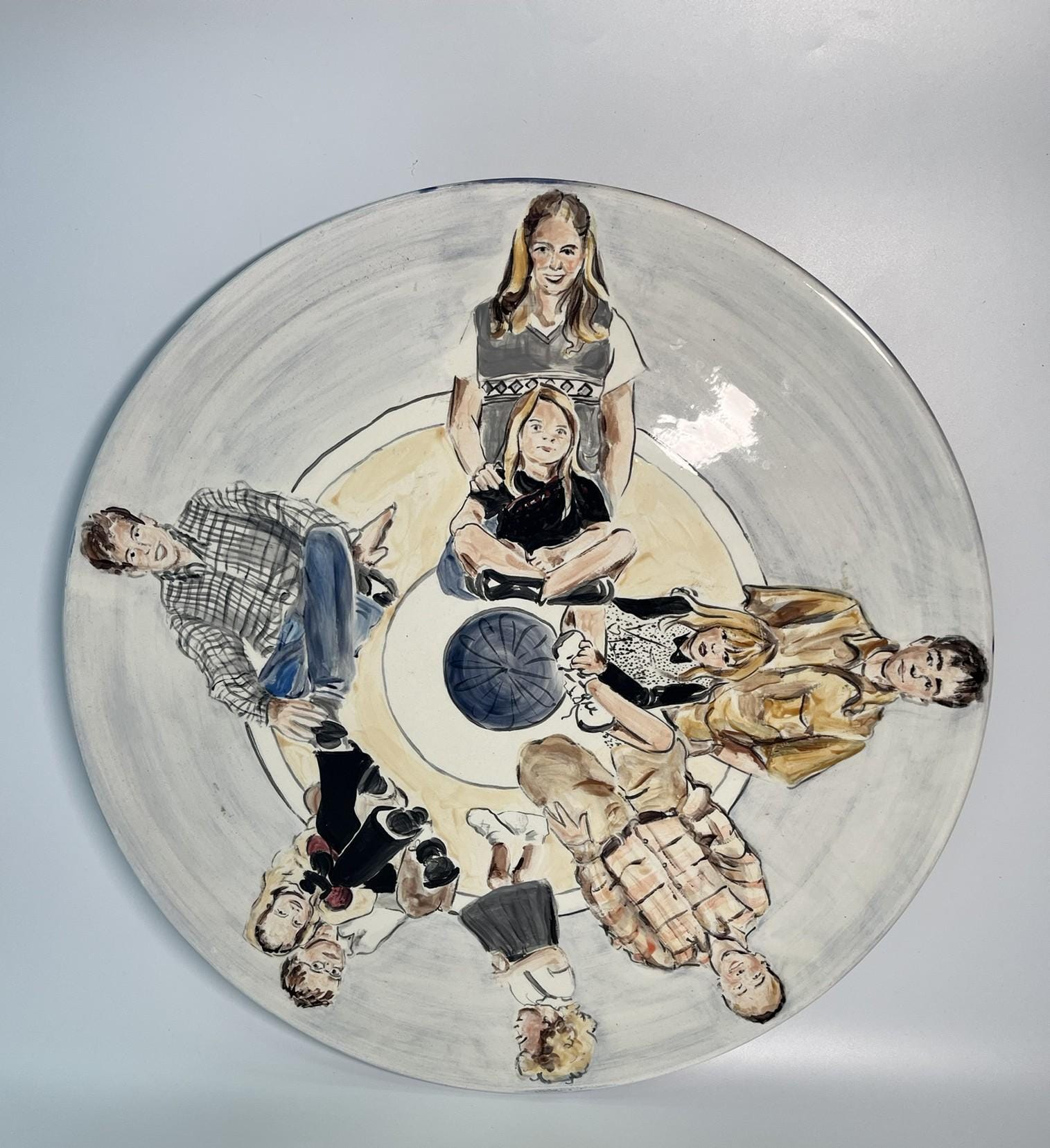 Signed Martha Novak Hand-Painted Ceramic Plate | Folk Art Family Portrait Charger (July 2000)