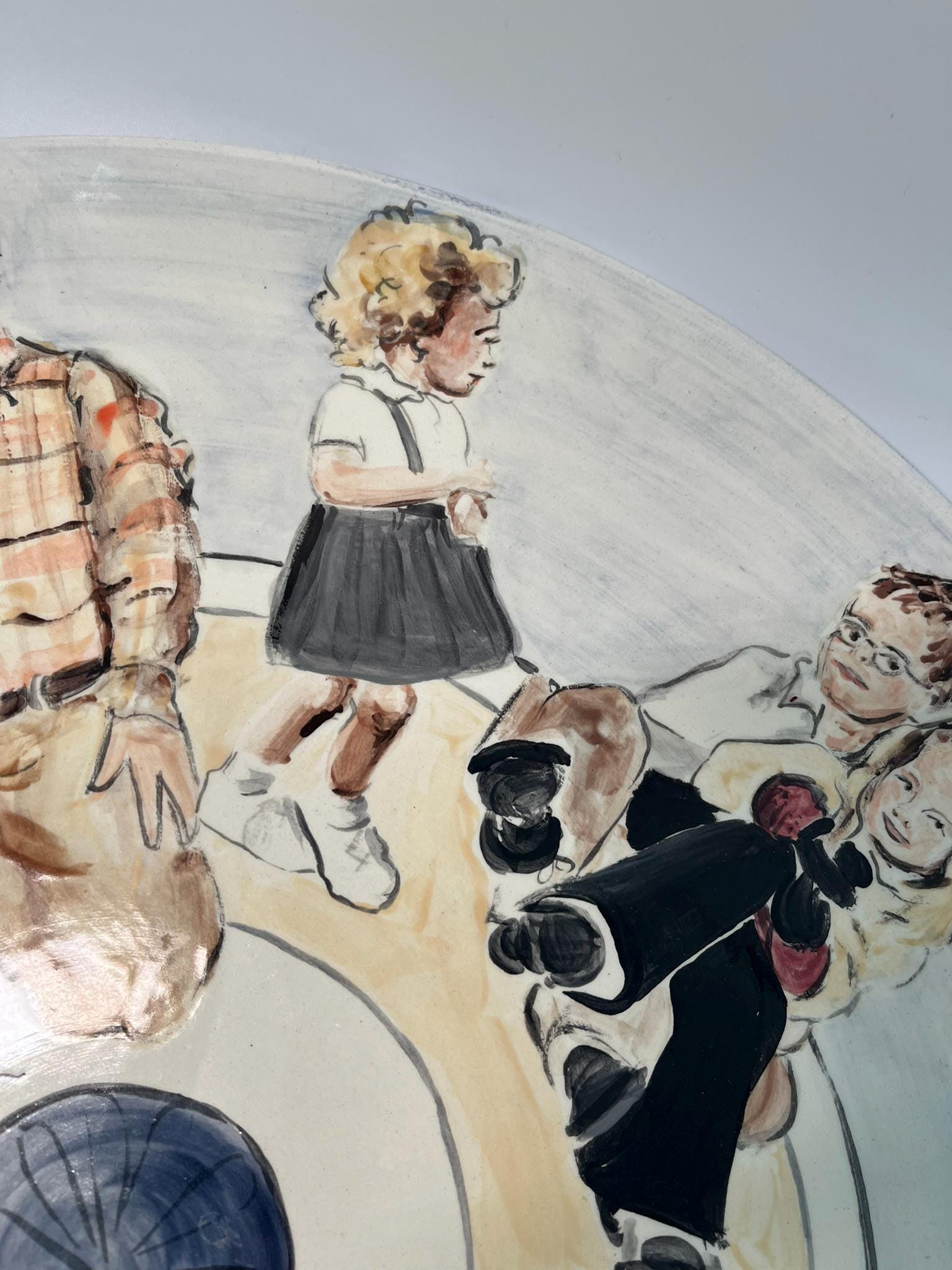 Signed Martha Novak Hand-Painted Ceramic Plate | Folk Art Family Portrait Charger (July 2000)