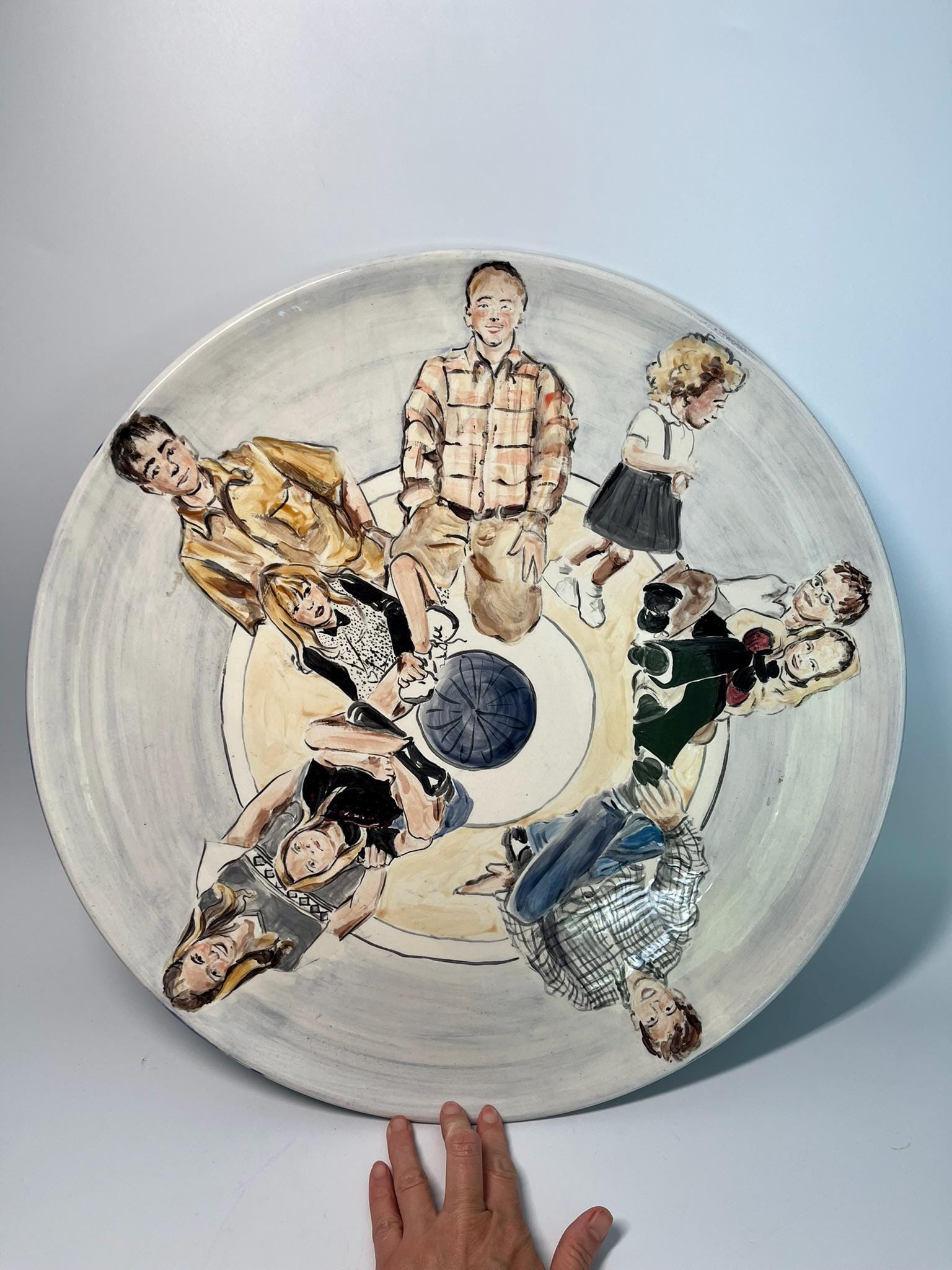 Signed Martha Novak Hand-Painted Ceramic Plate | Folk Art Family Portrait Charger (July 2000)