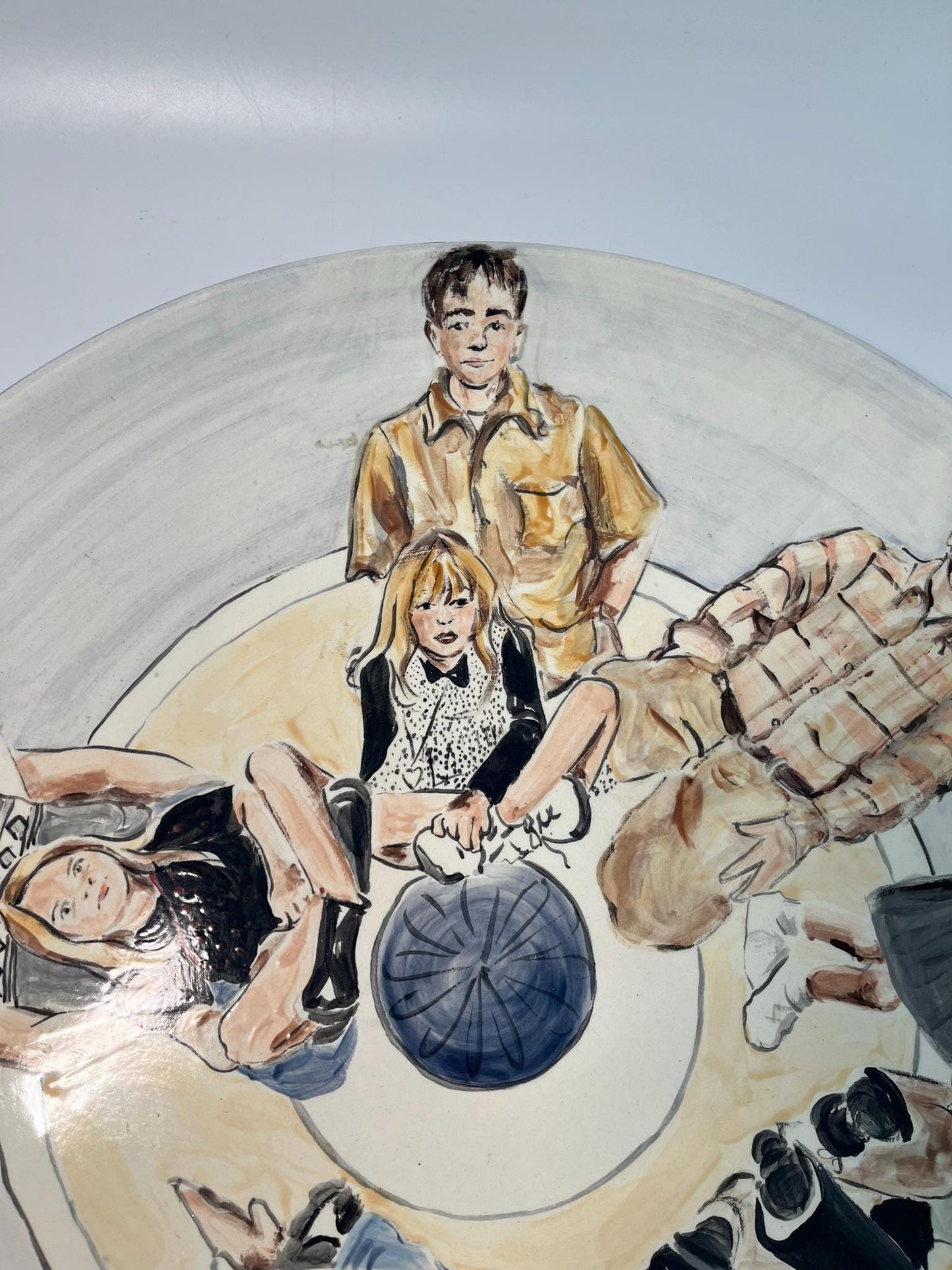 Signed Martha Novak Hand-Painted Ceramic Plate | Folk Art Family Portrait Charger (July 2000)