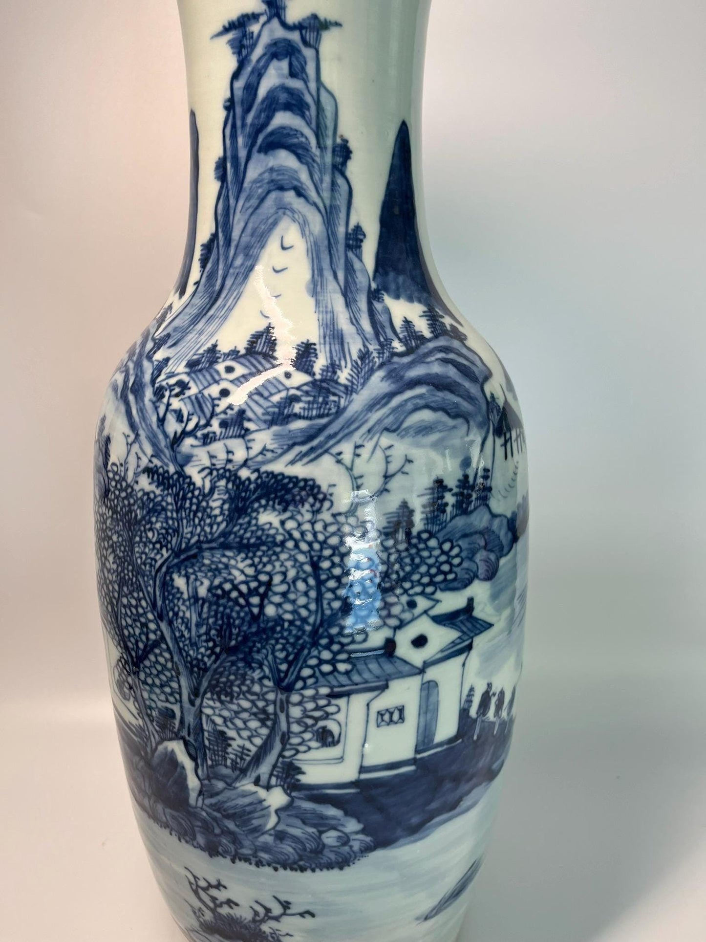 Large Chinese Blue and White Porcelain Vase | Landscape Scenic Floor Vase