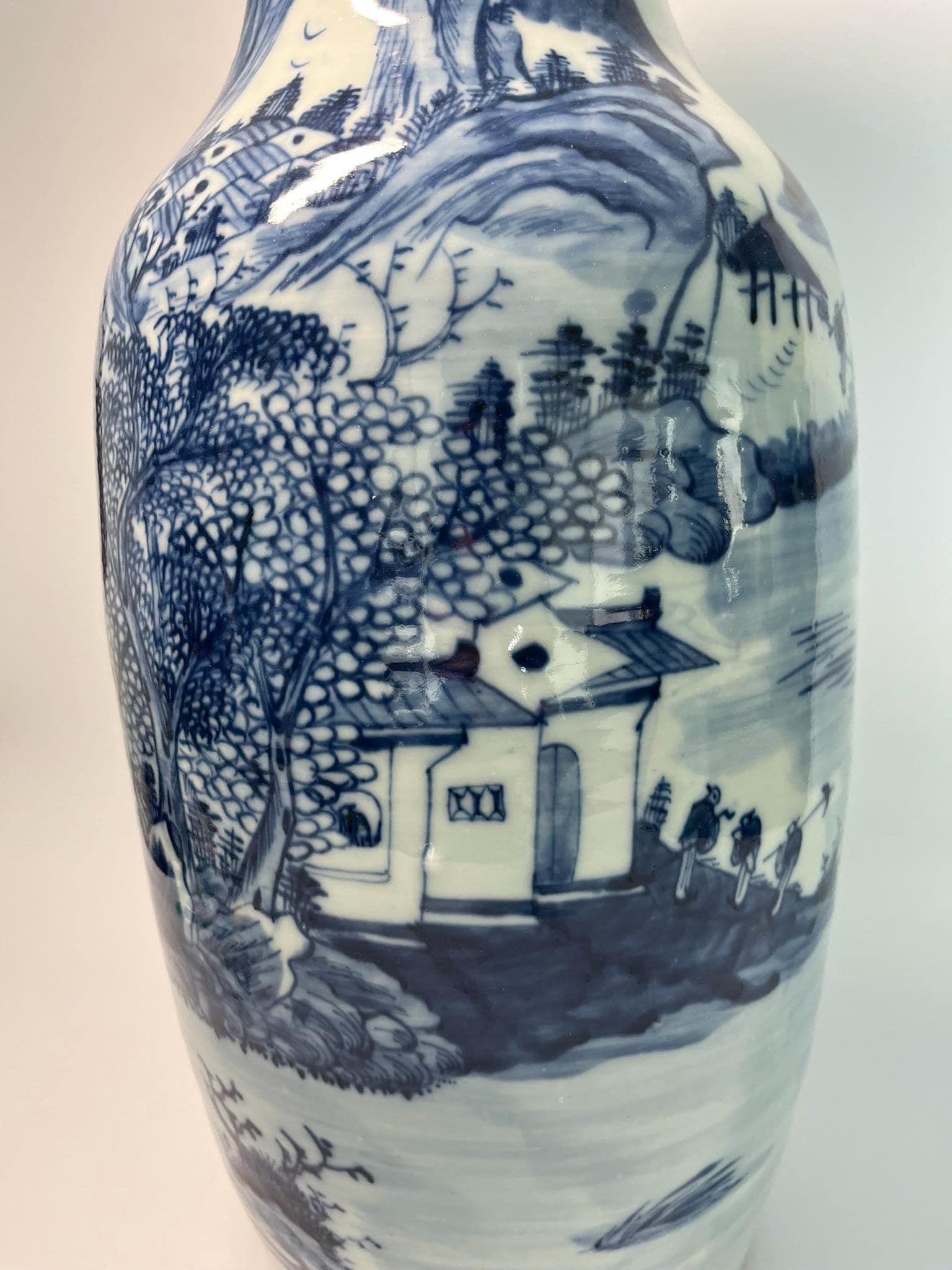 Large Chinese Blue and White Porcelain Vase | Landscape Scenic Floor Vase