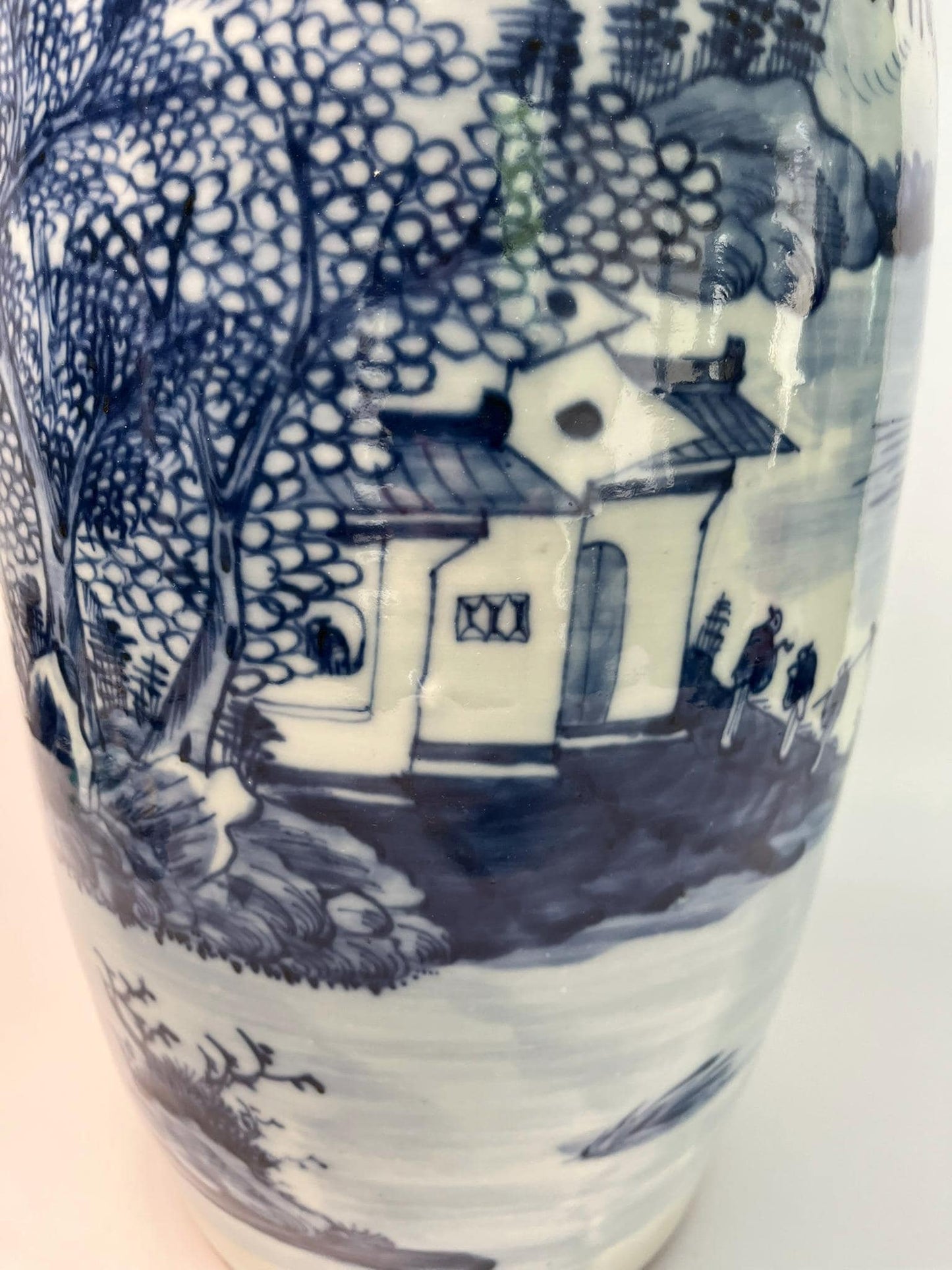 Large Chinese Blue and White Porcelain Vase | Landscape Scenic Floor Vase