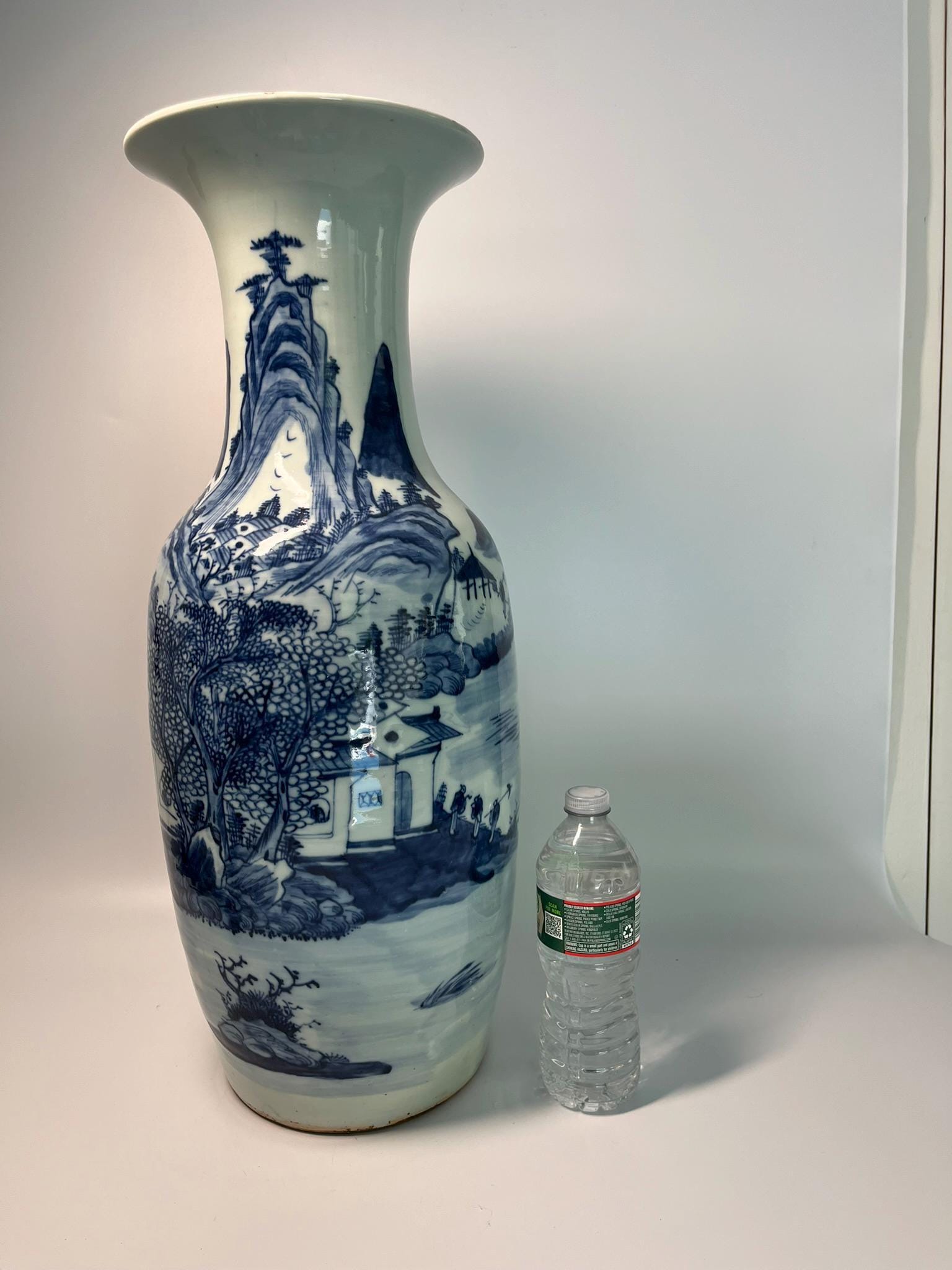 Large Chinese Blue and White Porcelain Vase | Landscape Scenic Floor Vase