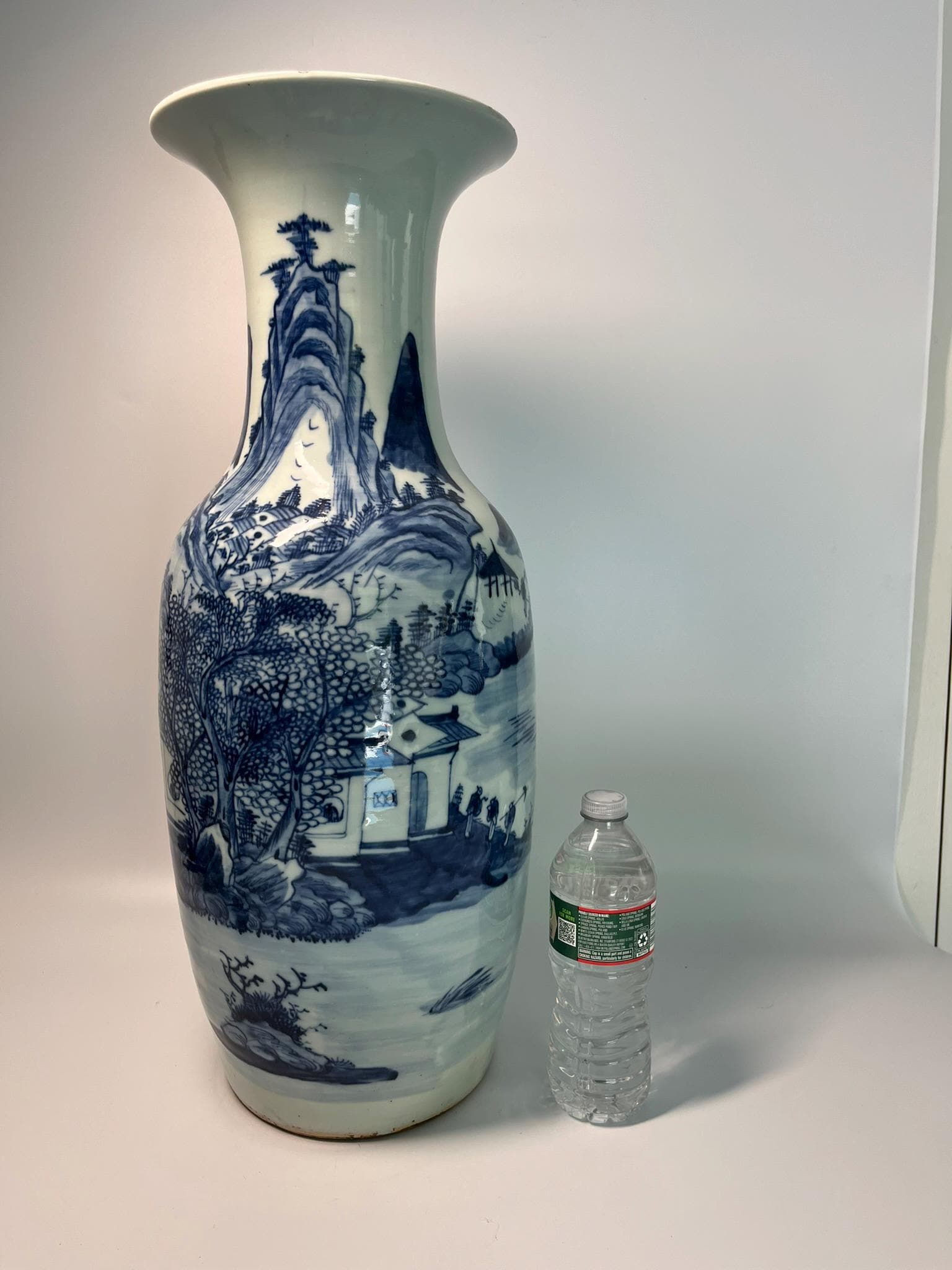 Large Chinese Blue and White Porcelain Vase | Landscape Scenic Floor Vase