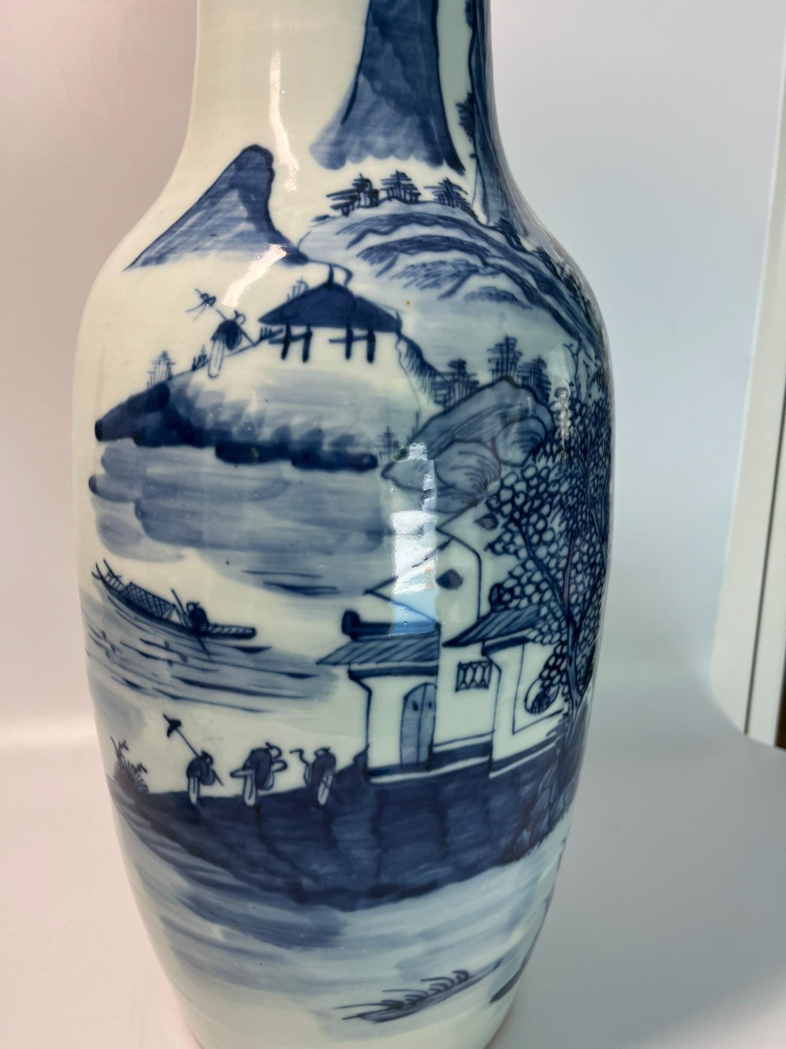 Large Chinese Blue and White Porcelain Vase | Landscape Scenic Floor Vase