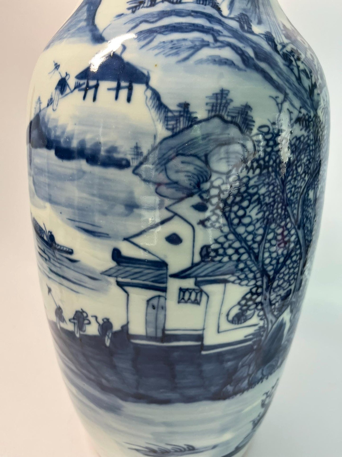 Large Chinese Blue and White Porcelain Vase | Landscape Scenic Floor Vase
