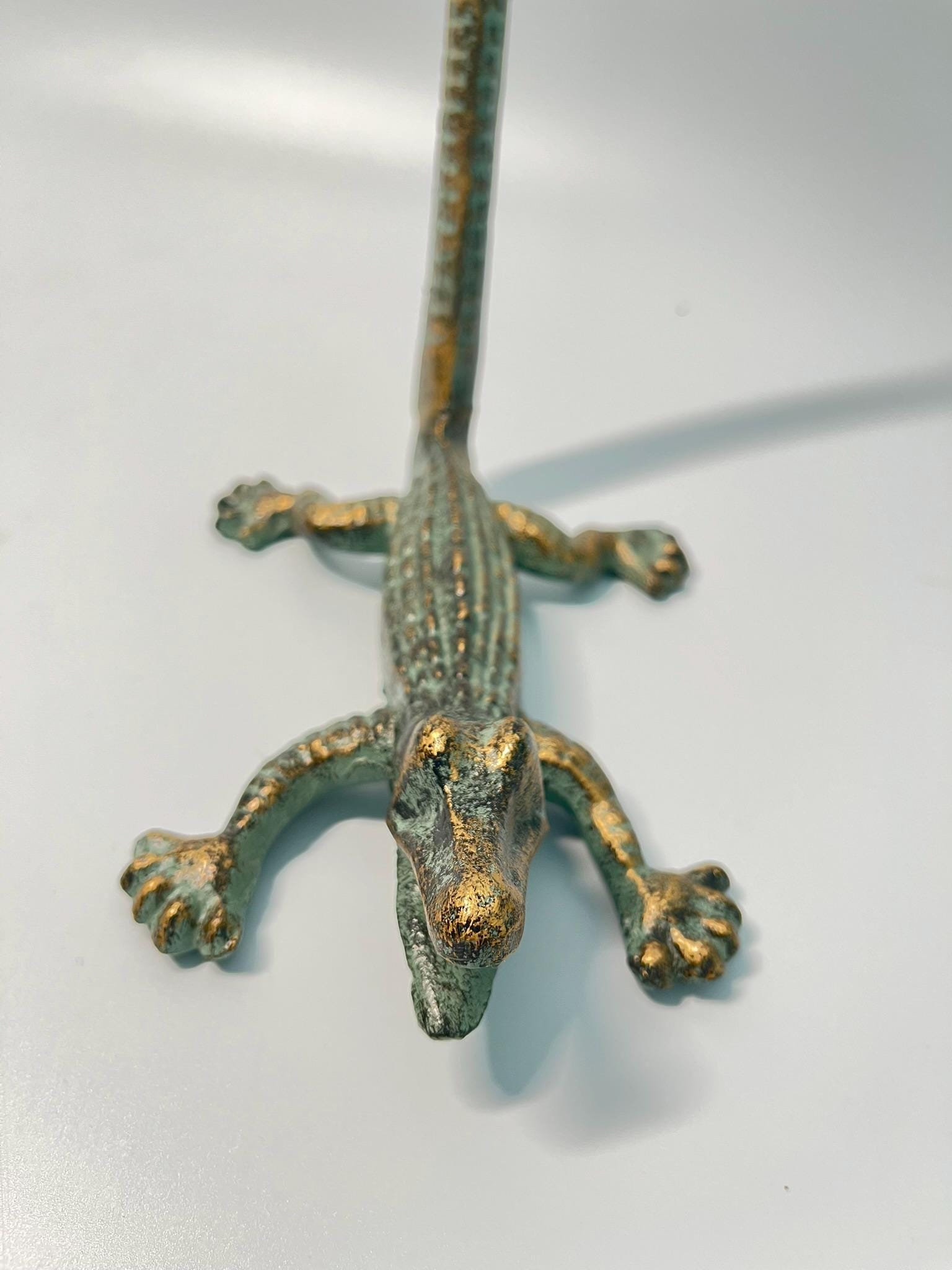 Vintage Verdigris & Gold Cast Metal Alligator