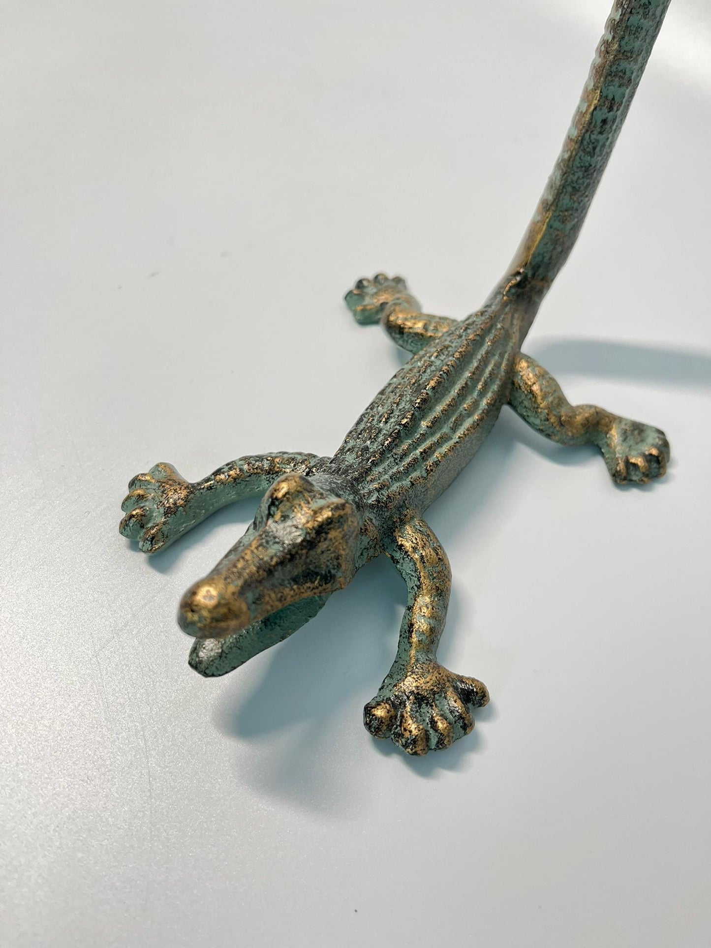 Vintage Verdigris & Gold Cast Metal Alligator