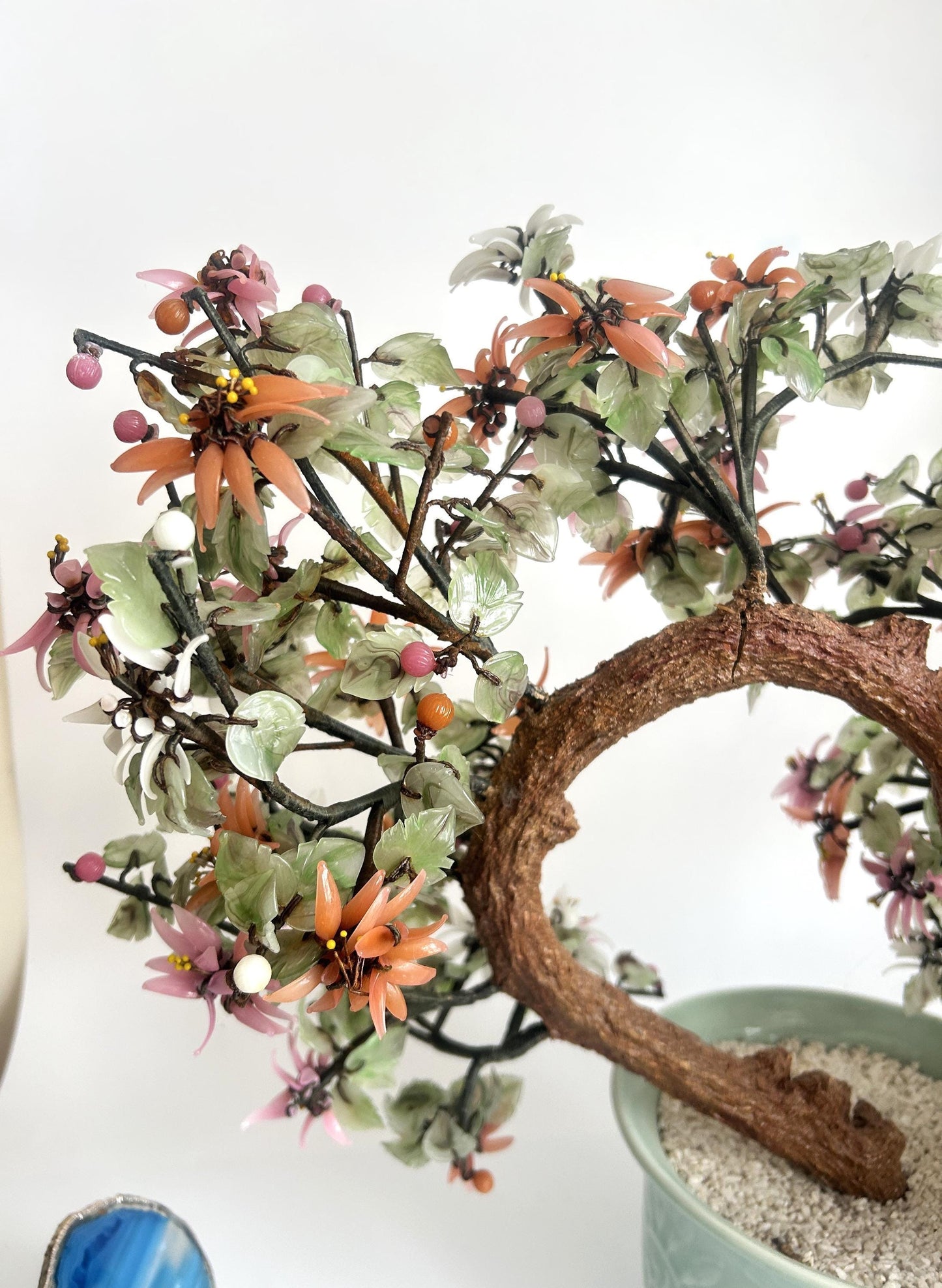 Vintage Chinese Hardstone Blossoming Tree in Celadon Planter