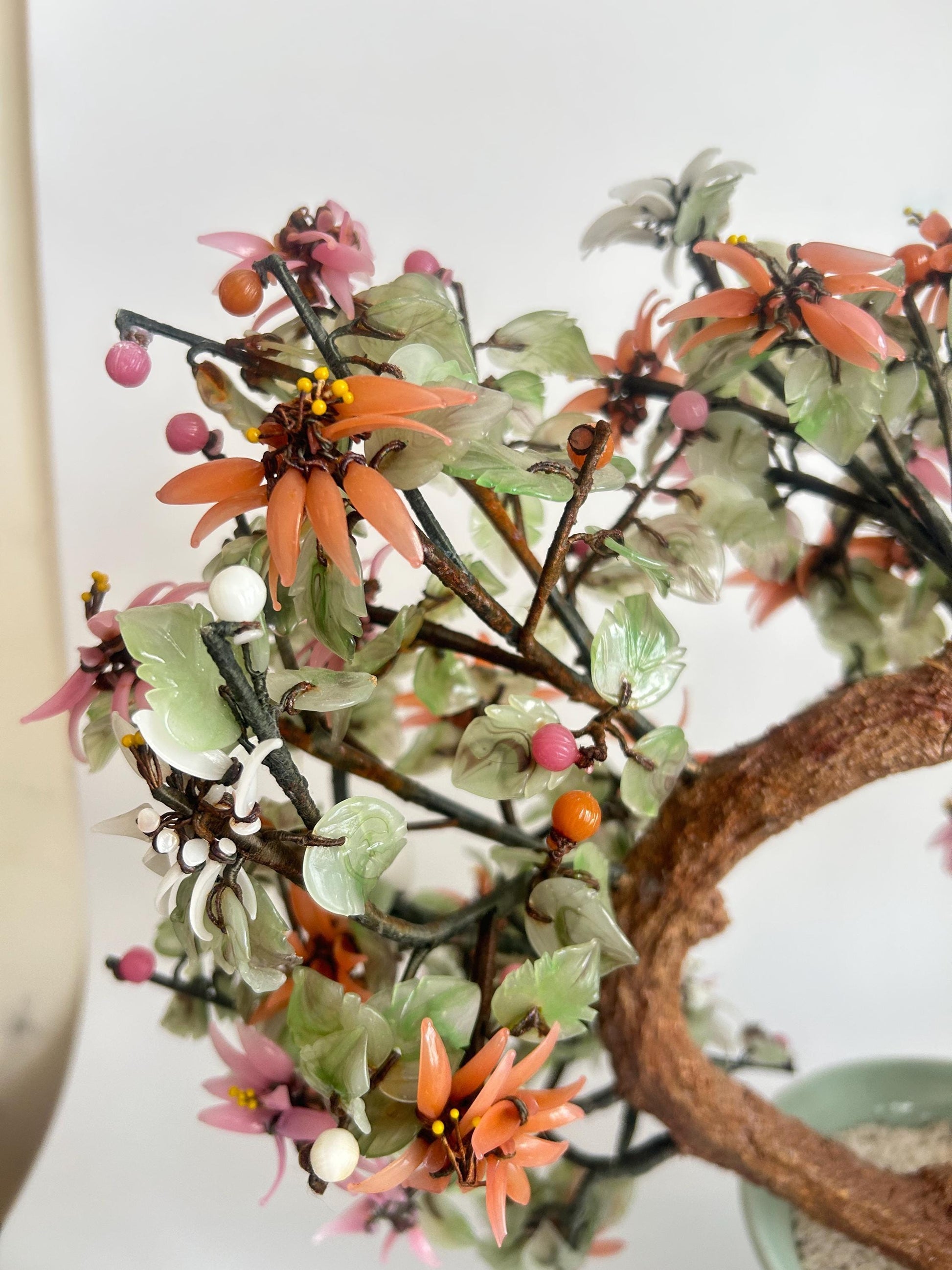 Vintage Chinese Hardstone Blossoming Tree in Celadon Planter