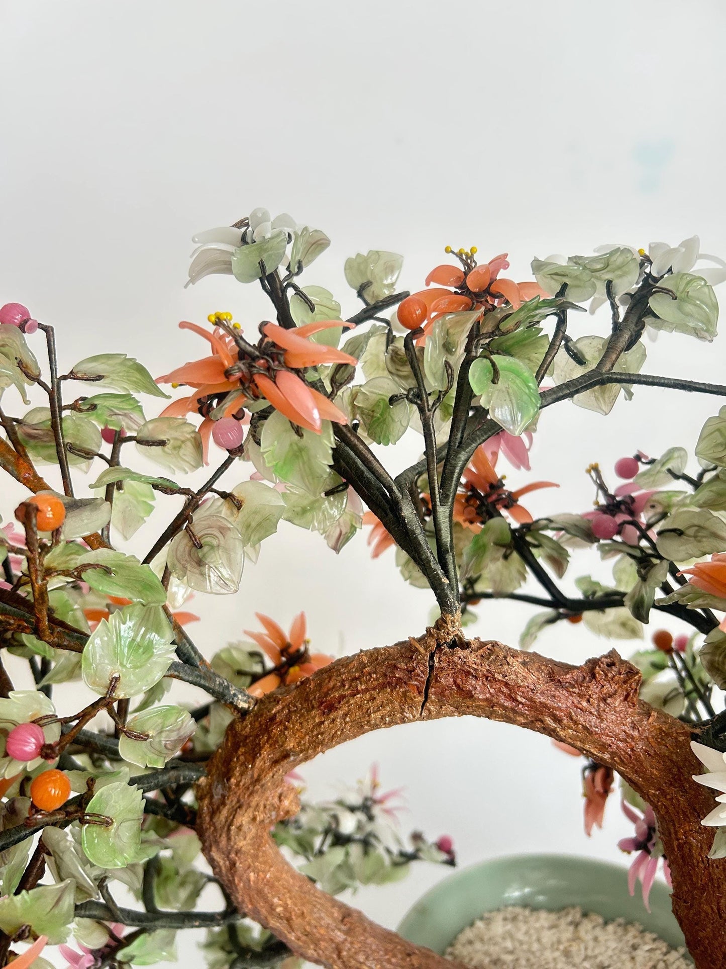Vintage Chinese Hardstone Blossoming Tree in Celadon Planter