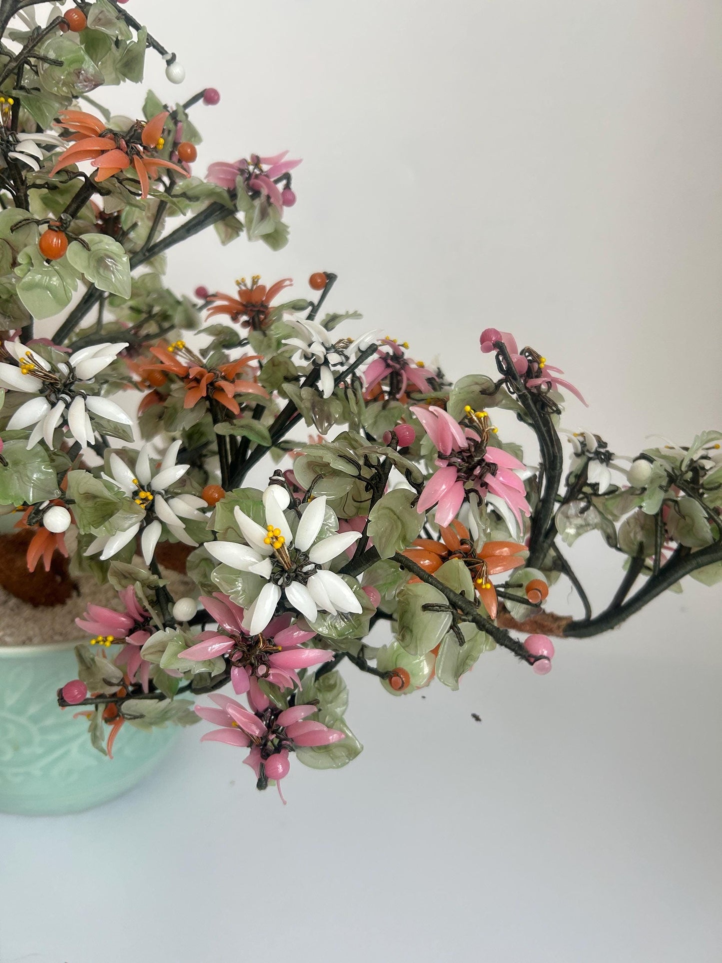 Vintage Chinese Hardstone Blossoming Tree in Celadon Planter