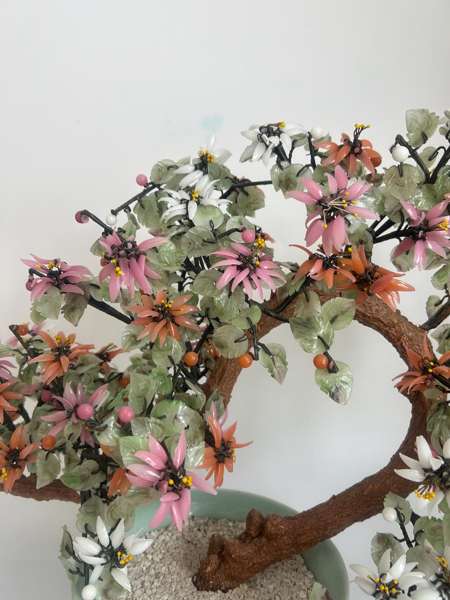Vintage Chinese Hardstone Blossoming Tree in Celadon Planter