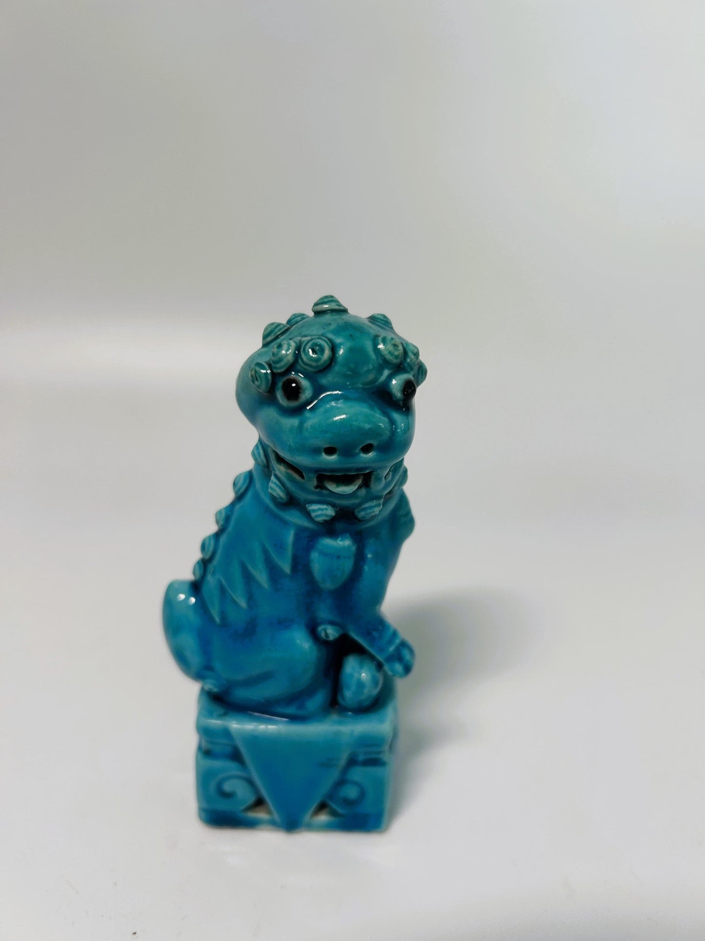 Vintage Turquoise Glazed Foo Dog Figurine | Chinese Guardian Lion Statue, Feng Shui Decor