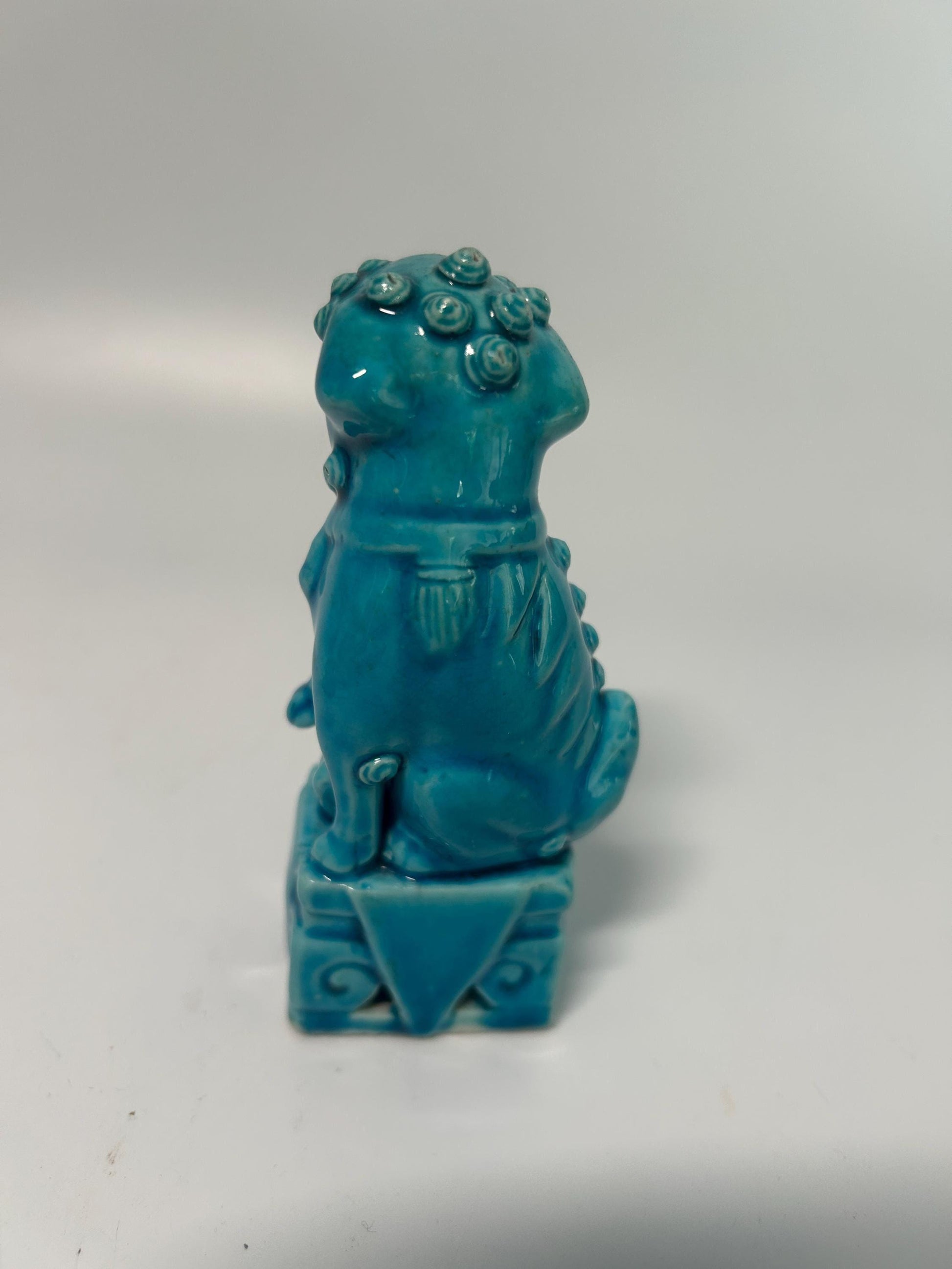 Vintage Turquoise Glazed Foo Dog Figurine | Chinese Guardian Lion Statue, Feng Shui Decor