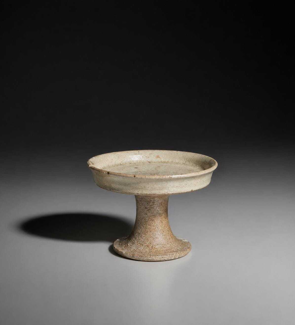 White Pottery Stem Dish | Rustic Stoneware Pedestal Offering Bowl | Primitive Ceramic Display Stand