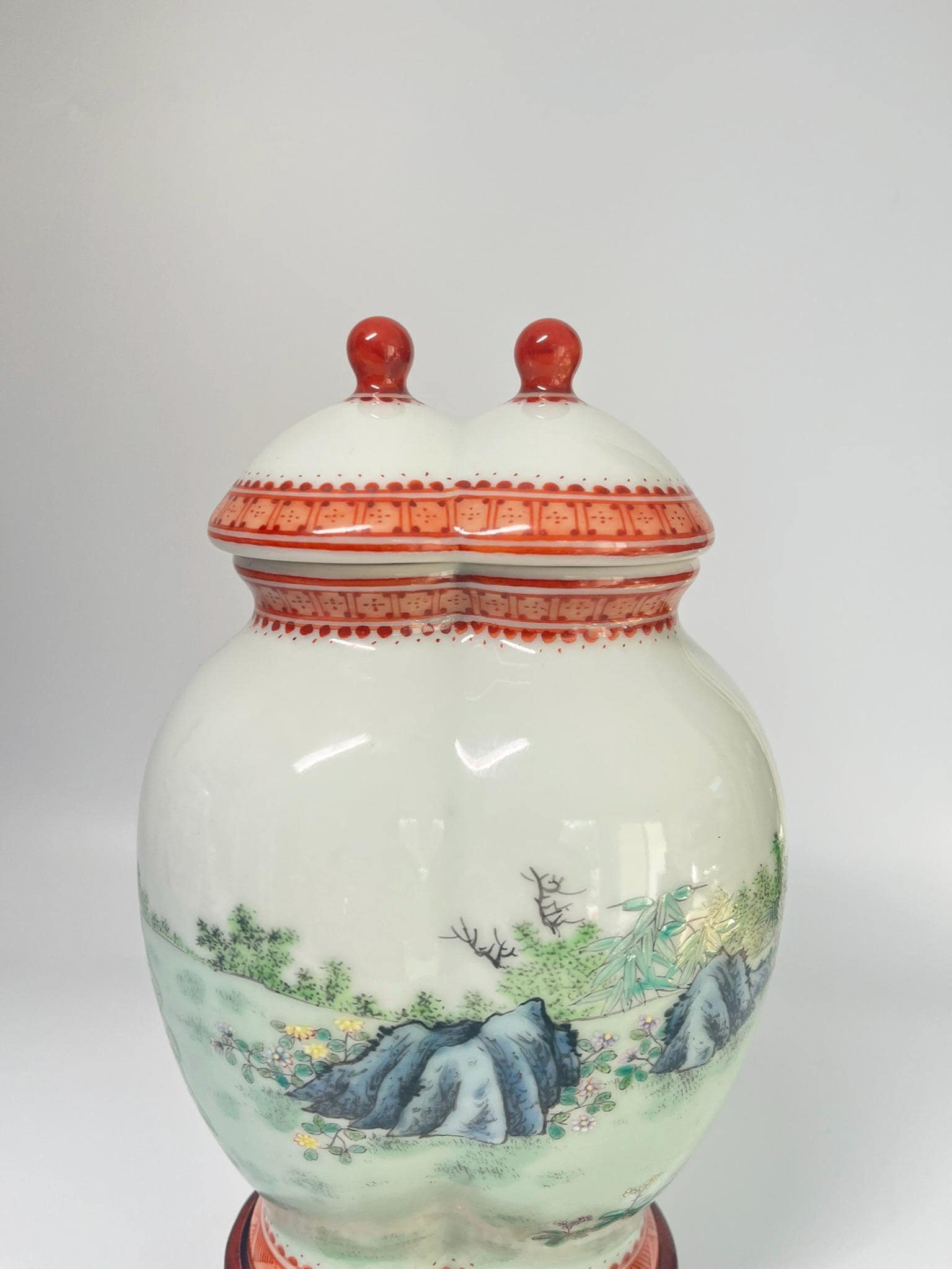 Chinese Porcelain Double Gourd Jar, Children Scene, Famille Rose Style, Qianlong Mark