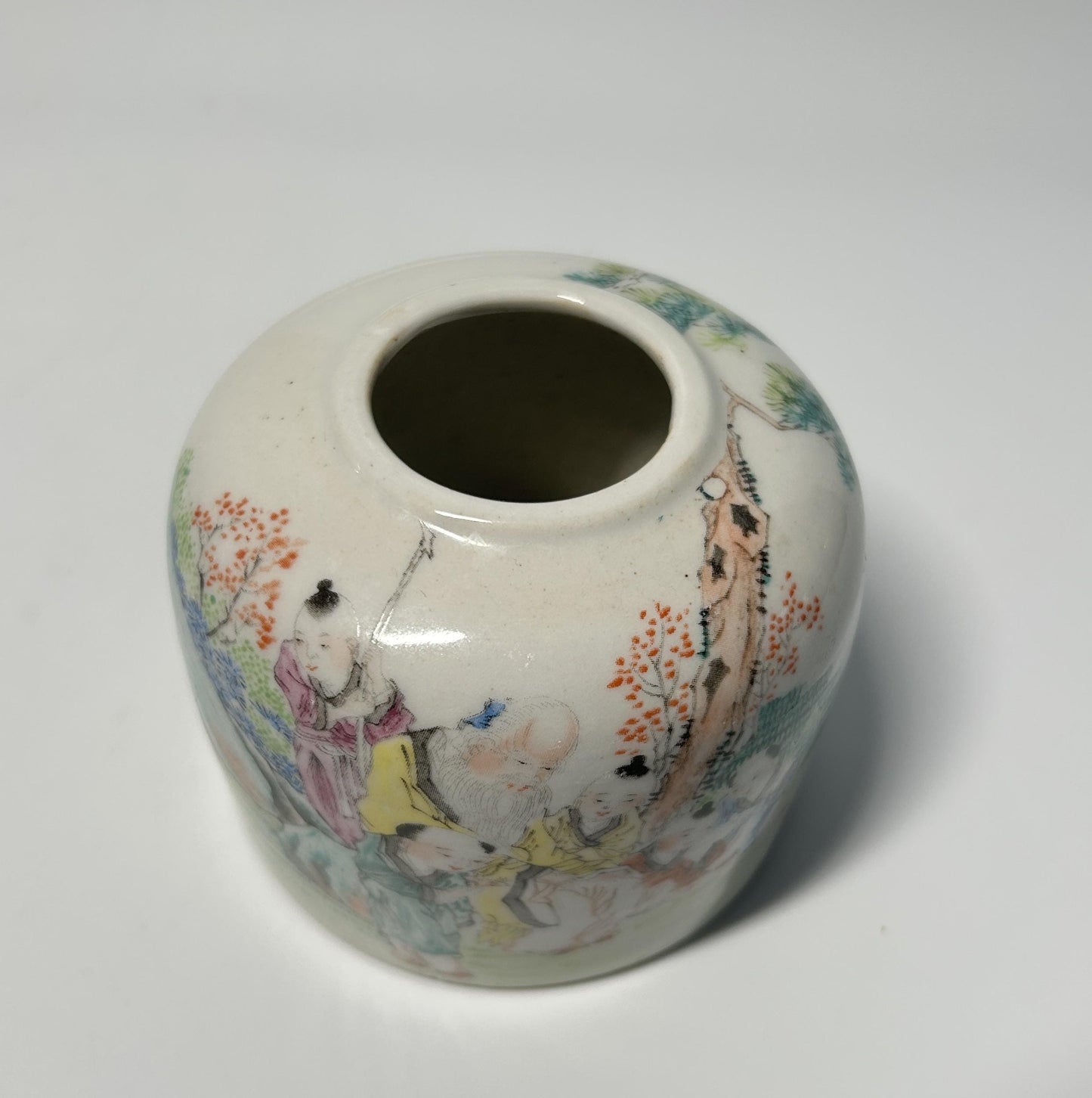 Chinese Famille Rose Water Dropper | Hundred Boys Scholar's Desk Porcelain (Jiangxi Porcelain Company Mark)