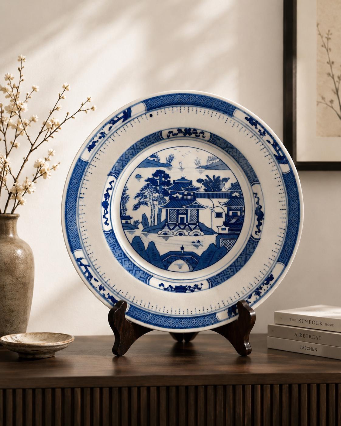 Vintage Chinese Blue & White Porcelain Plate | Jingdezhen Landscape Scene Plate | Traditional Asian Decorative Dish |
