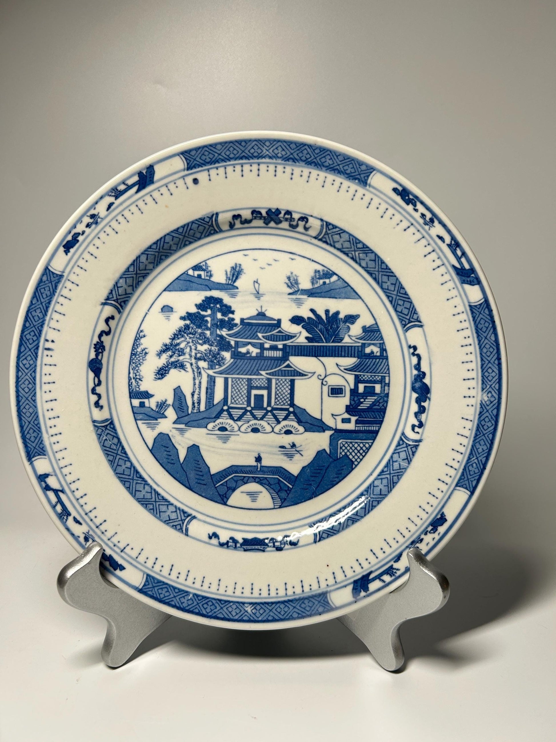 Vintage Chinese Blue & White Porcelain Plate | Jingdezhen Landscape Scene Plate | Traditional Asian Decorative Dish |
