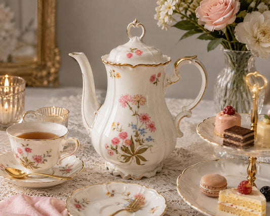 Vintage Edelstein Bavaria Maria-Theresia Coffee Pot, German Porcelain Teapot, Floral Gold Trim Coffee Server