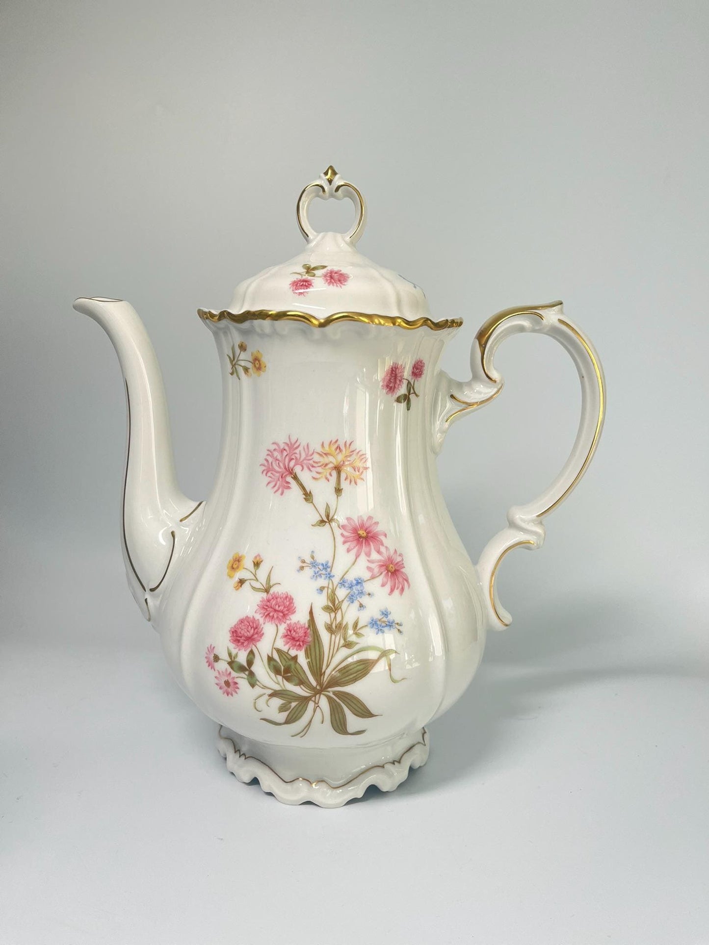 Vintage Edelstein Bavaria Maria-Theresia Coffee Pot, German Porcelain Teapot, Floral Gold Trim Coffee Server