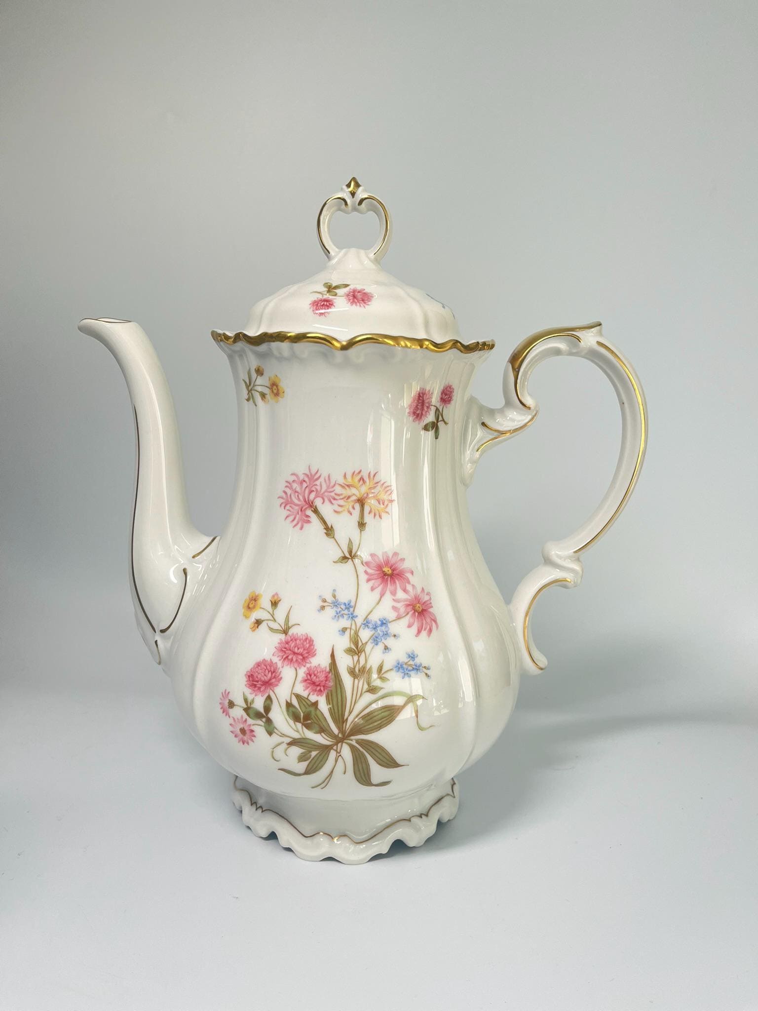 Vintage Edelstein Bavaria Maria-Theresia Coffee Pot, German Porcelain Teapot, Floral Gold Trim Coffee Server