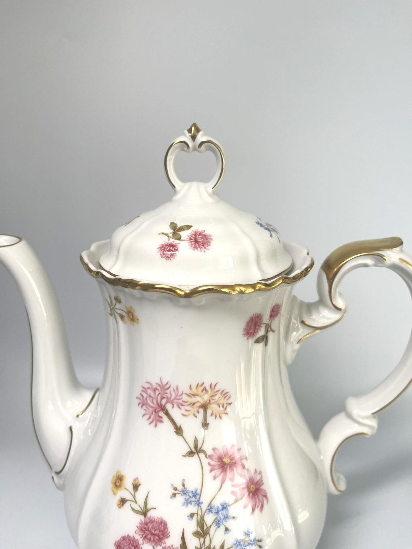 Vintage Edelstein Bavaria Maria-Theresia Coffee Pot, German Porcelain Teapot, Floral Gold Trim Coffee Server