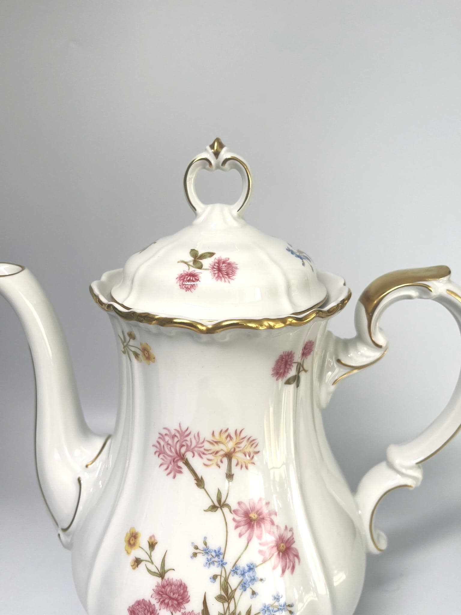 Vintage Edelstein Bavaria Maria-Theresia Coffee Pot, German Porcelain Teapot, Floral Gold Trim Coffee Server