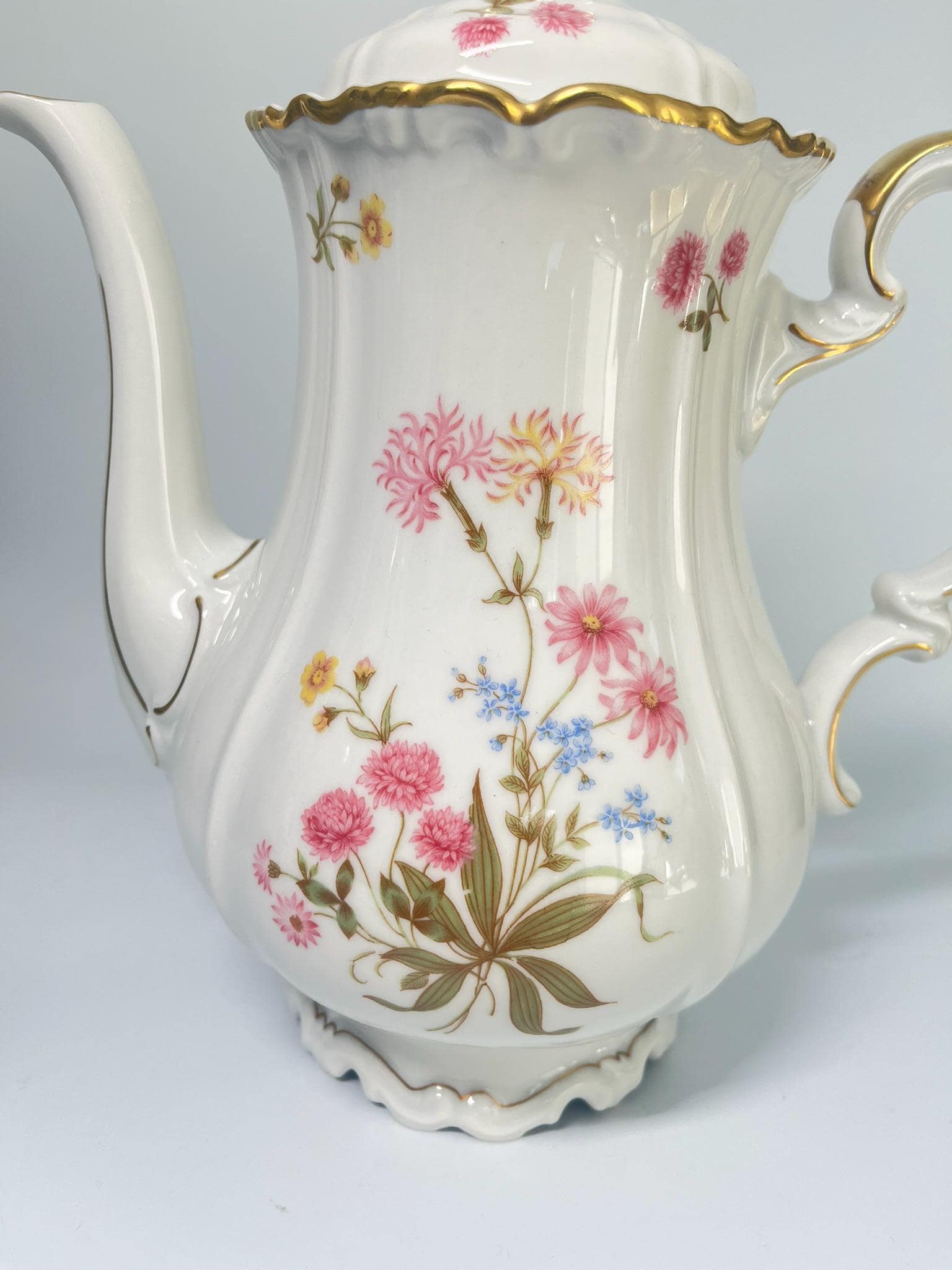 Vintage Edelstein Bavaria Maria-Theresia Coffee Pot, German Porcelain Teapot, Floral Gold Trim Coffee Server