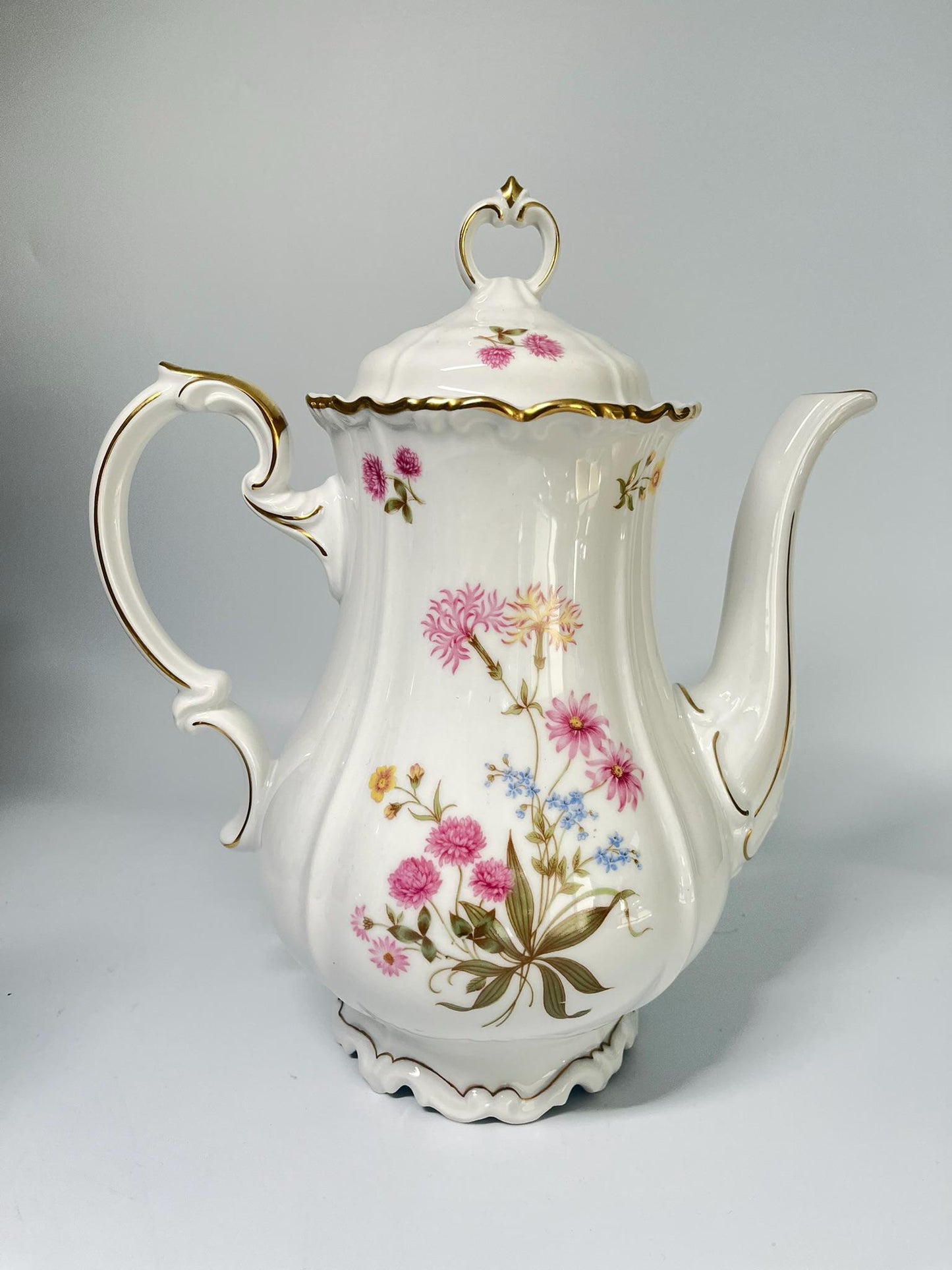Vintage Edelstein Bavaria Maria-Theresia Coffee Pot, German Porcelain Teapot, Floral Gold Trim Coffee Server