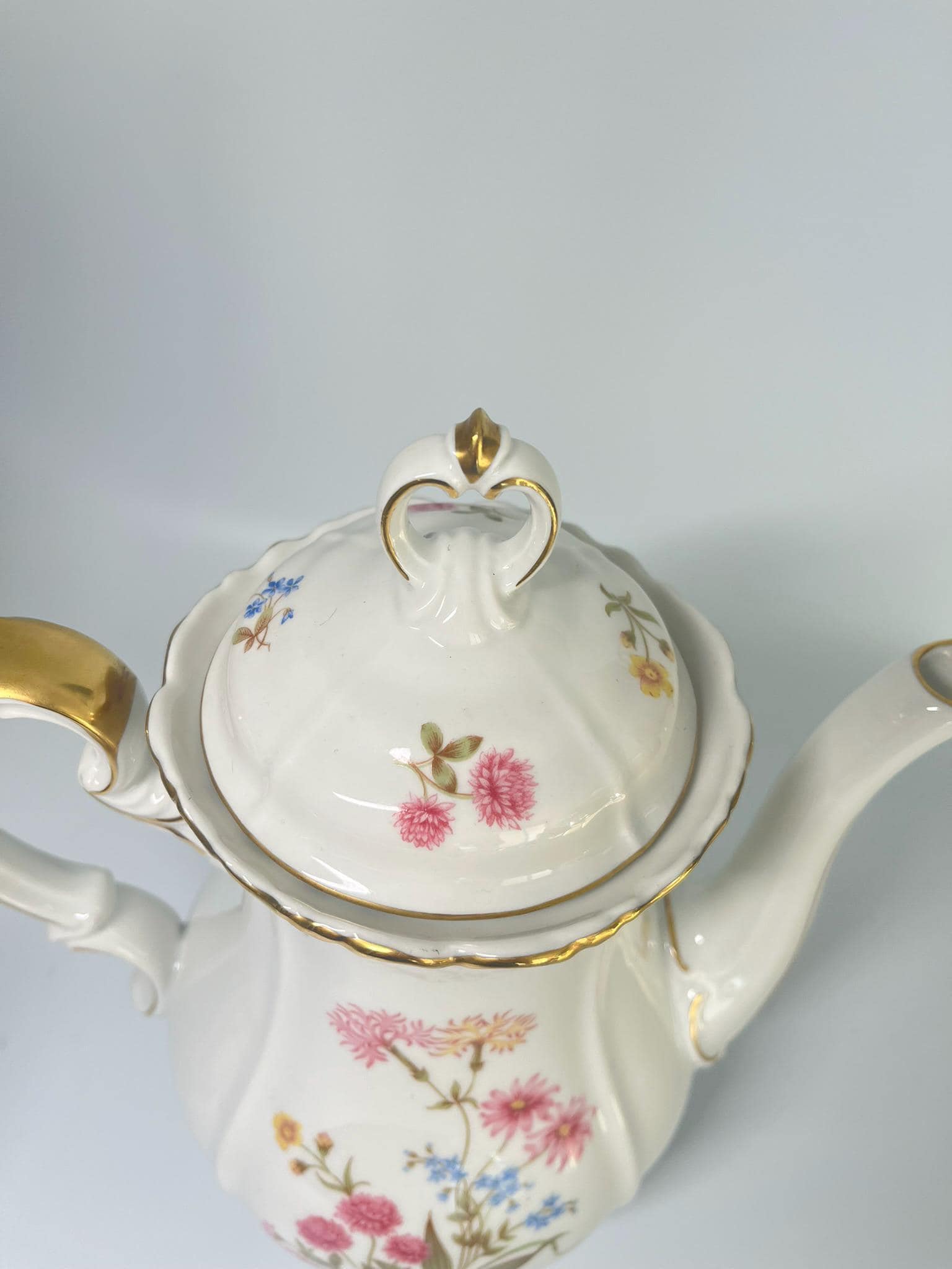 Vintage Edelstein Bavaria Maria-Theresia Coffee Pot, German Porcelain Teapot, Floral Gold Trim Coffee Server
