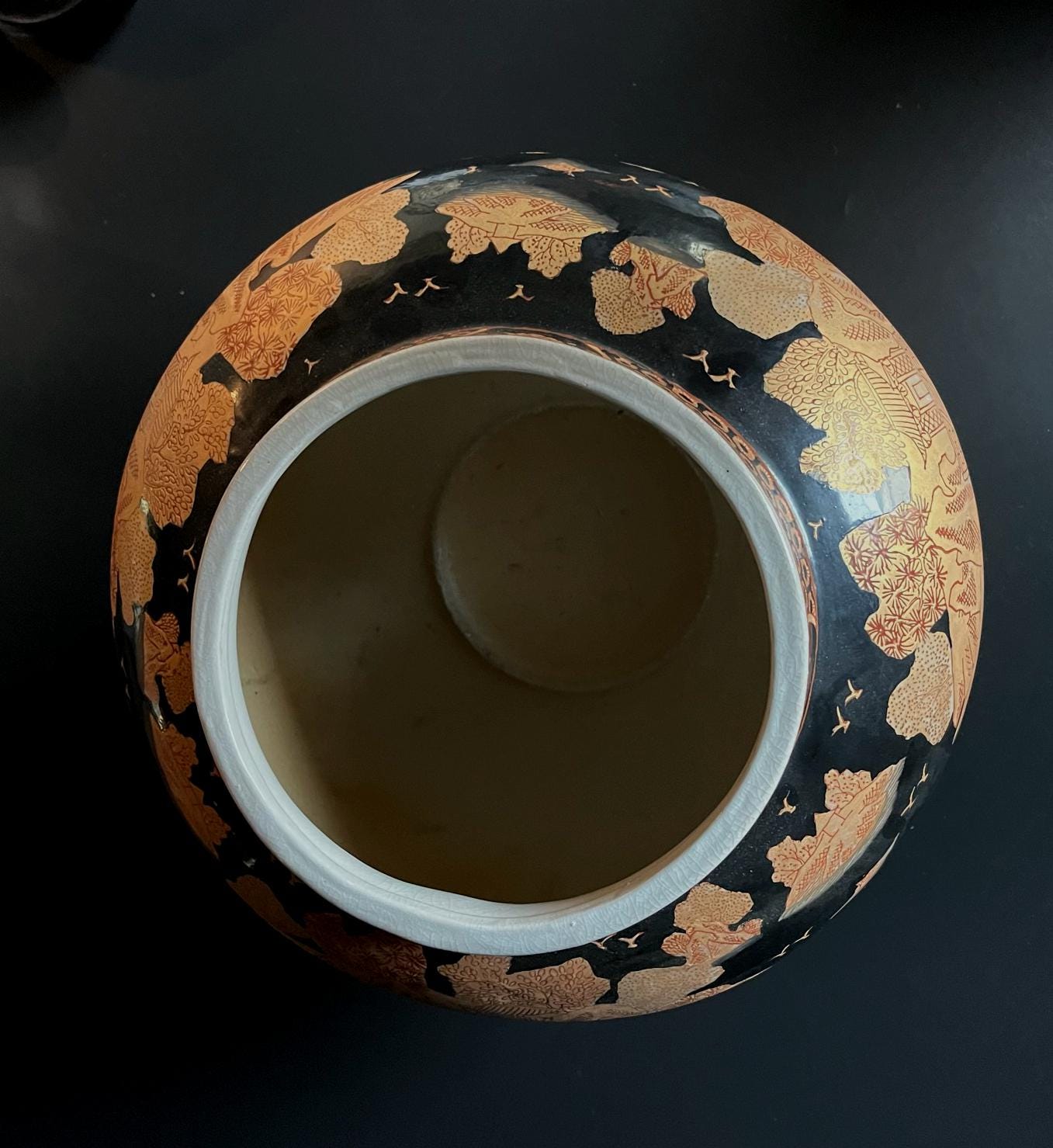 Japanese Satsuma Style Black & Gold Landscape Ginger Jar Vase | Hand Decorated Scenic Pottery | Asian Home Decor | Vintage Collectible