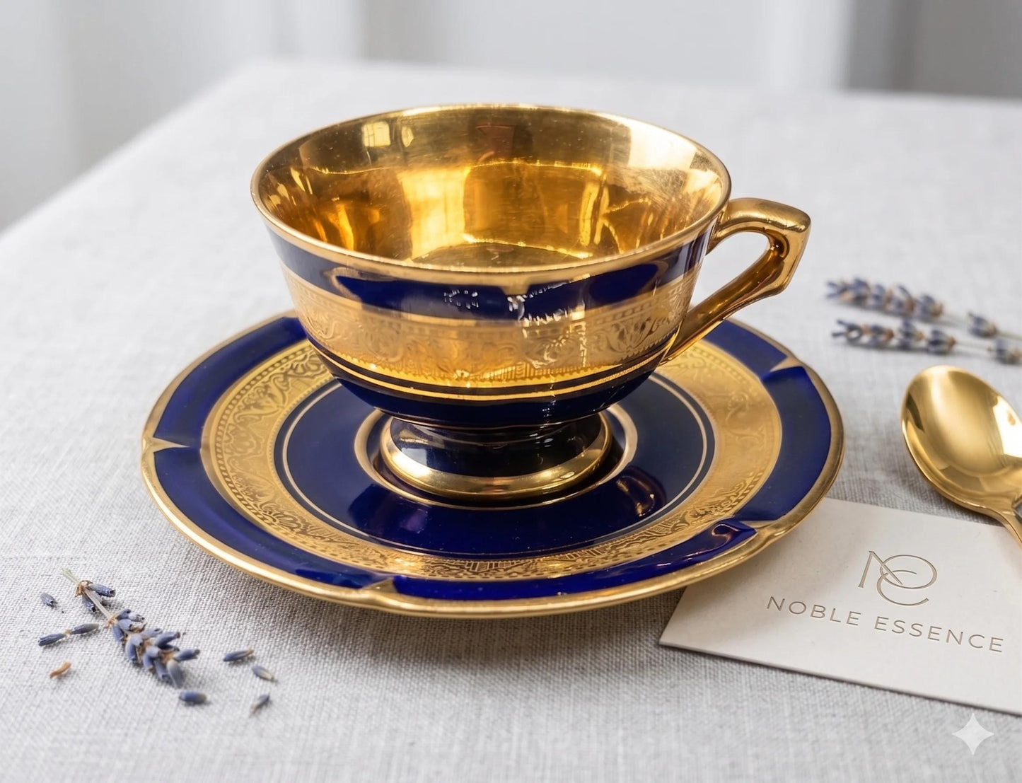 Vintage Legle Limoges France Cobalt Blue & Gold Demitasse Cup and Saucer